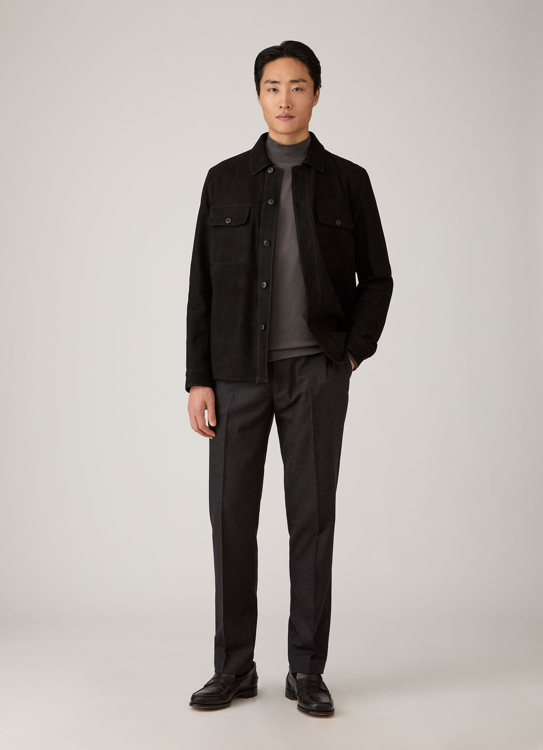 Men's Suede Overshirt in Black