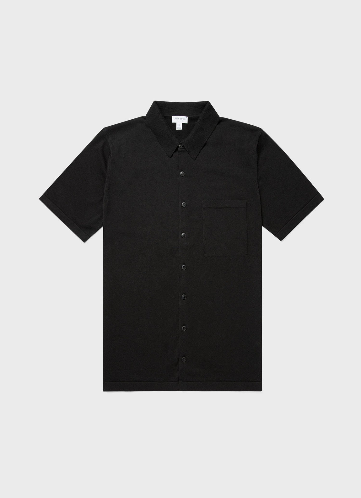 Men's Sea Island Cotton Knit Shirt in Black | Sunspel