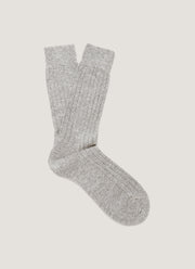 Men's Cashmere Ribbed Socks in Mid Grey Melange
