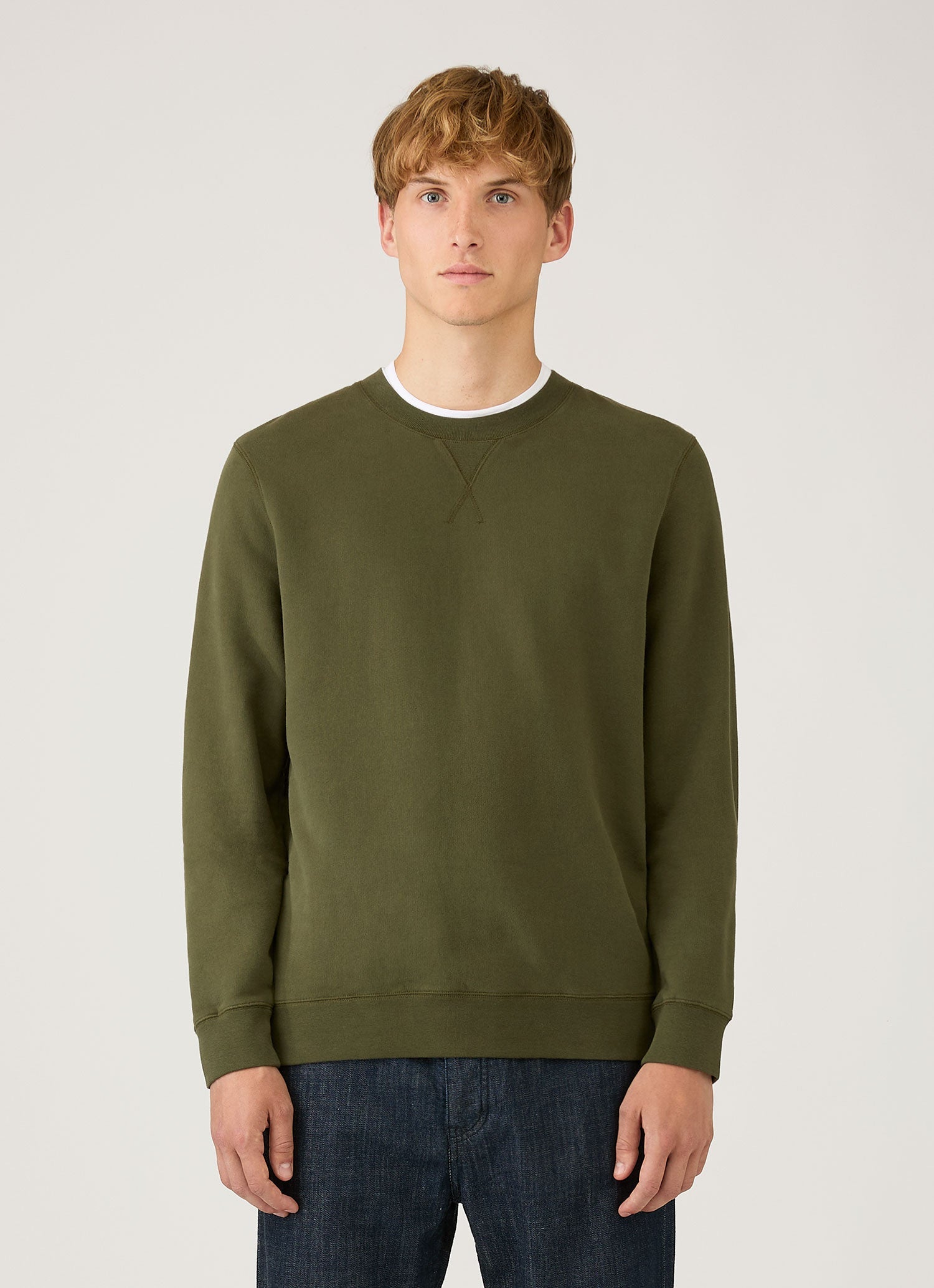 Men's Loopback Sweatshirt in Deep Olive | Sunspel