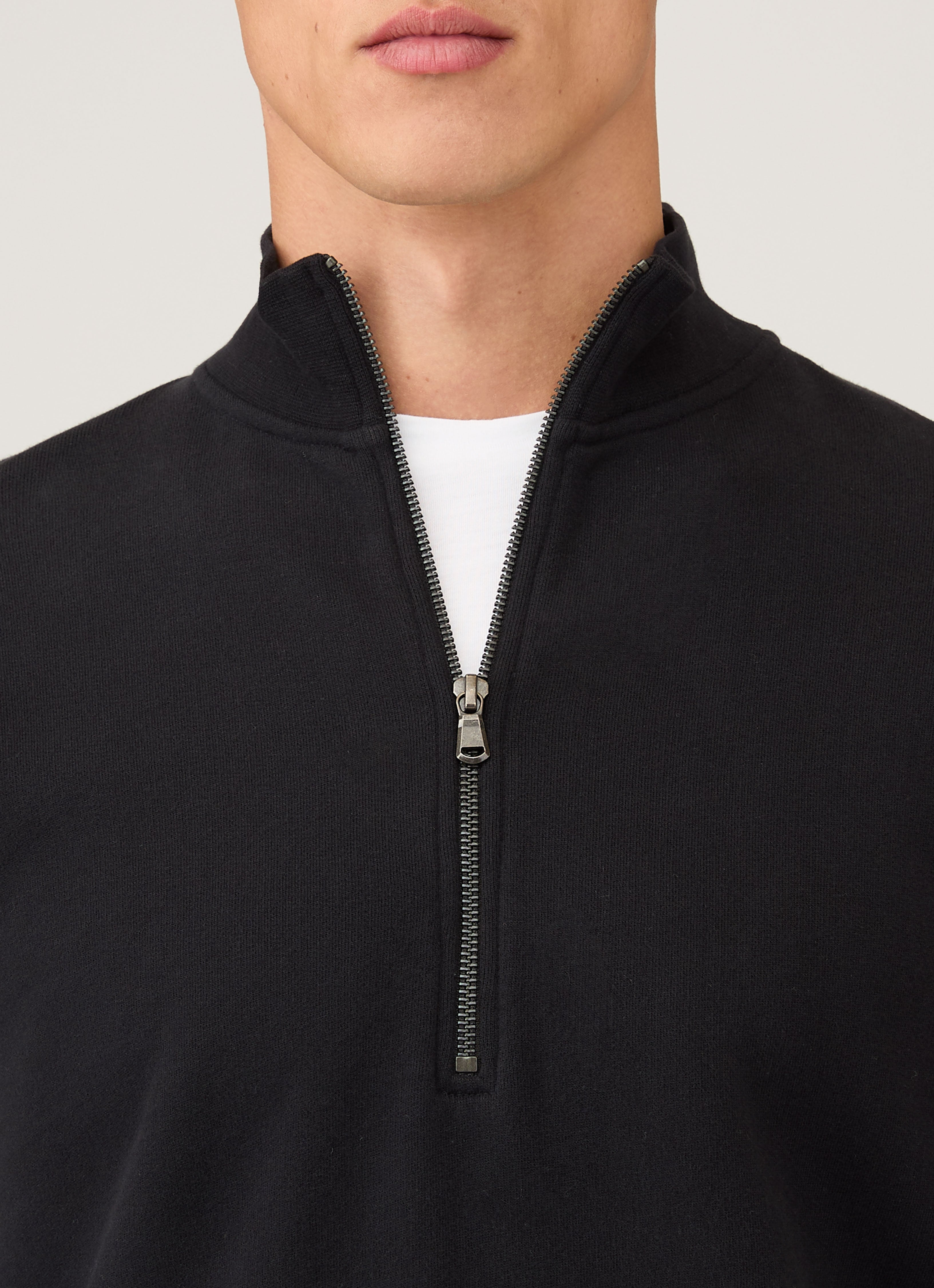 Men's Half Zip Loopback Sweatshirt in Black | Sunspel