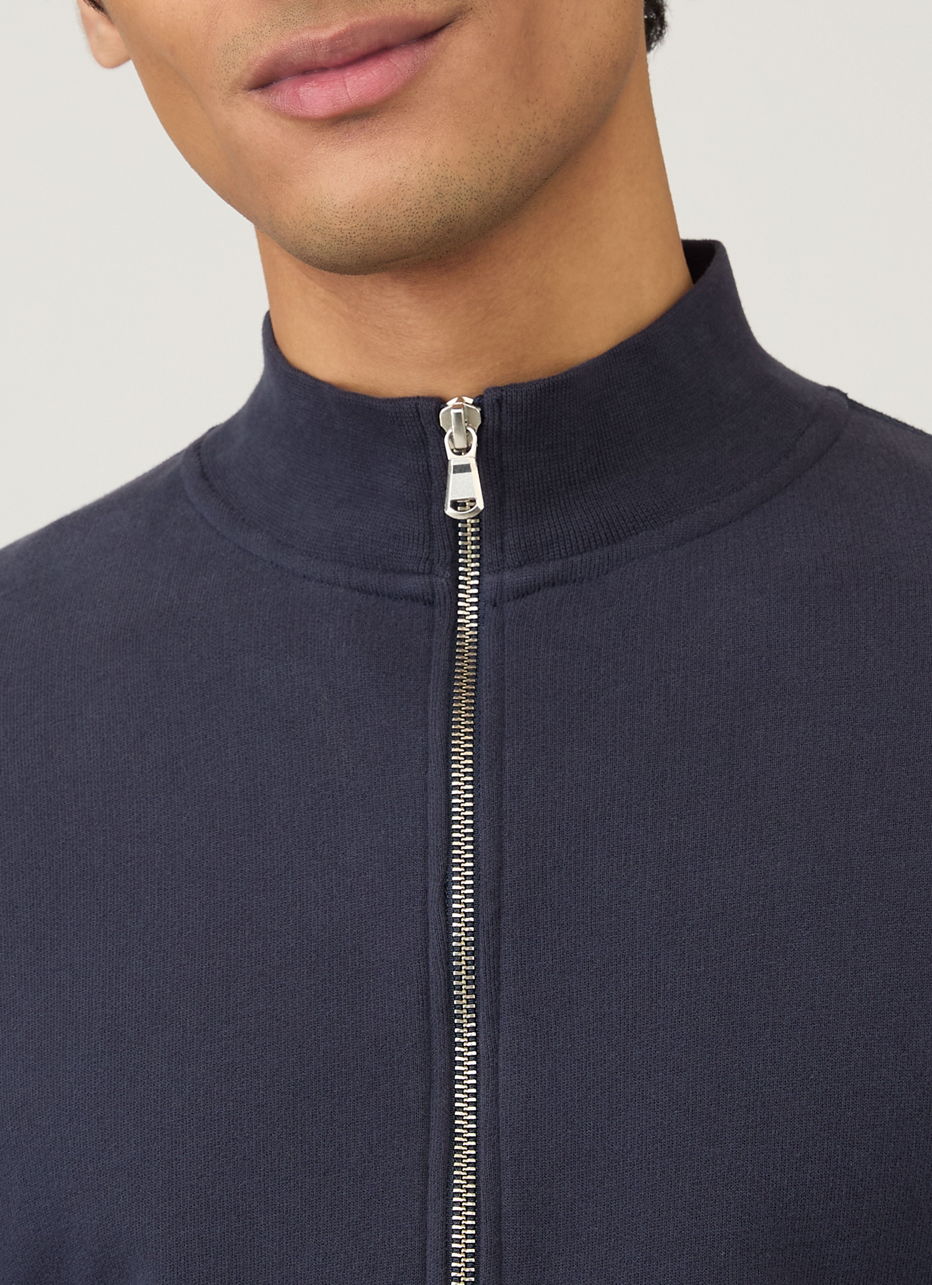 Men's Half Zip Loopback Sweatshirt in Navy | Sunspel