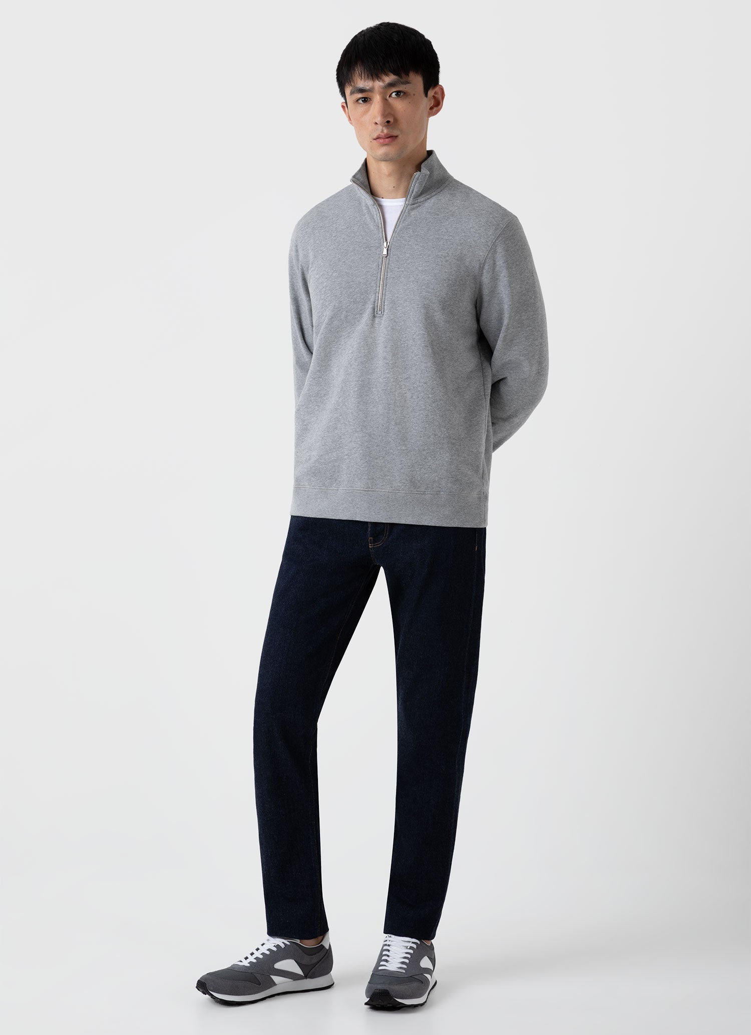 Men's Half Zip Loopback Sweatshirt in Grey Melange