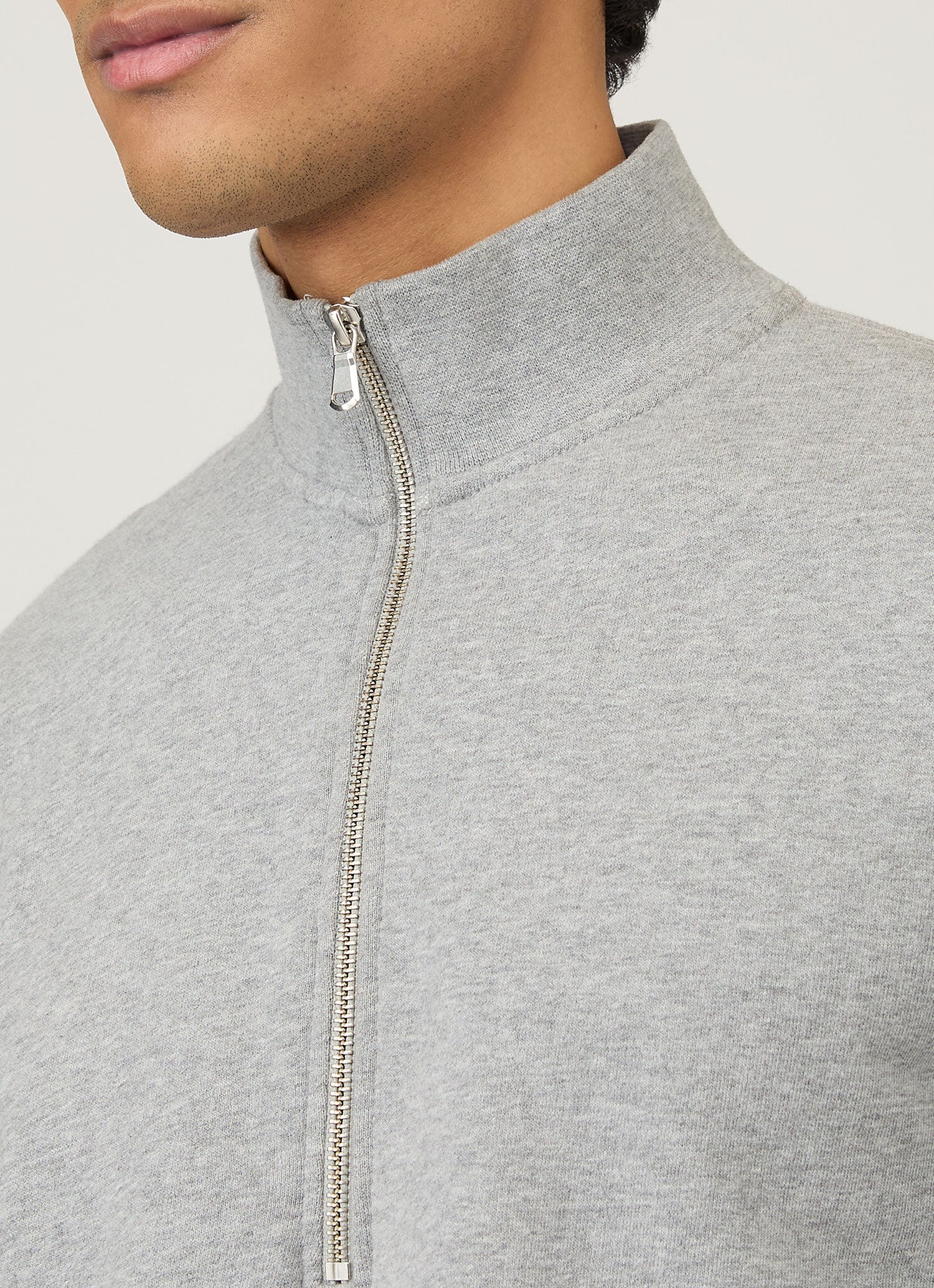 Men's Half Zip Loopback Sweatshirt in Grey Melange | Sunspel
