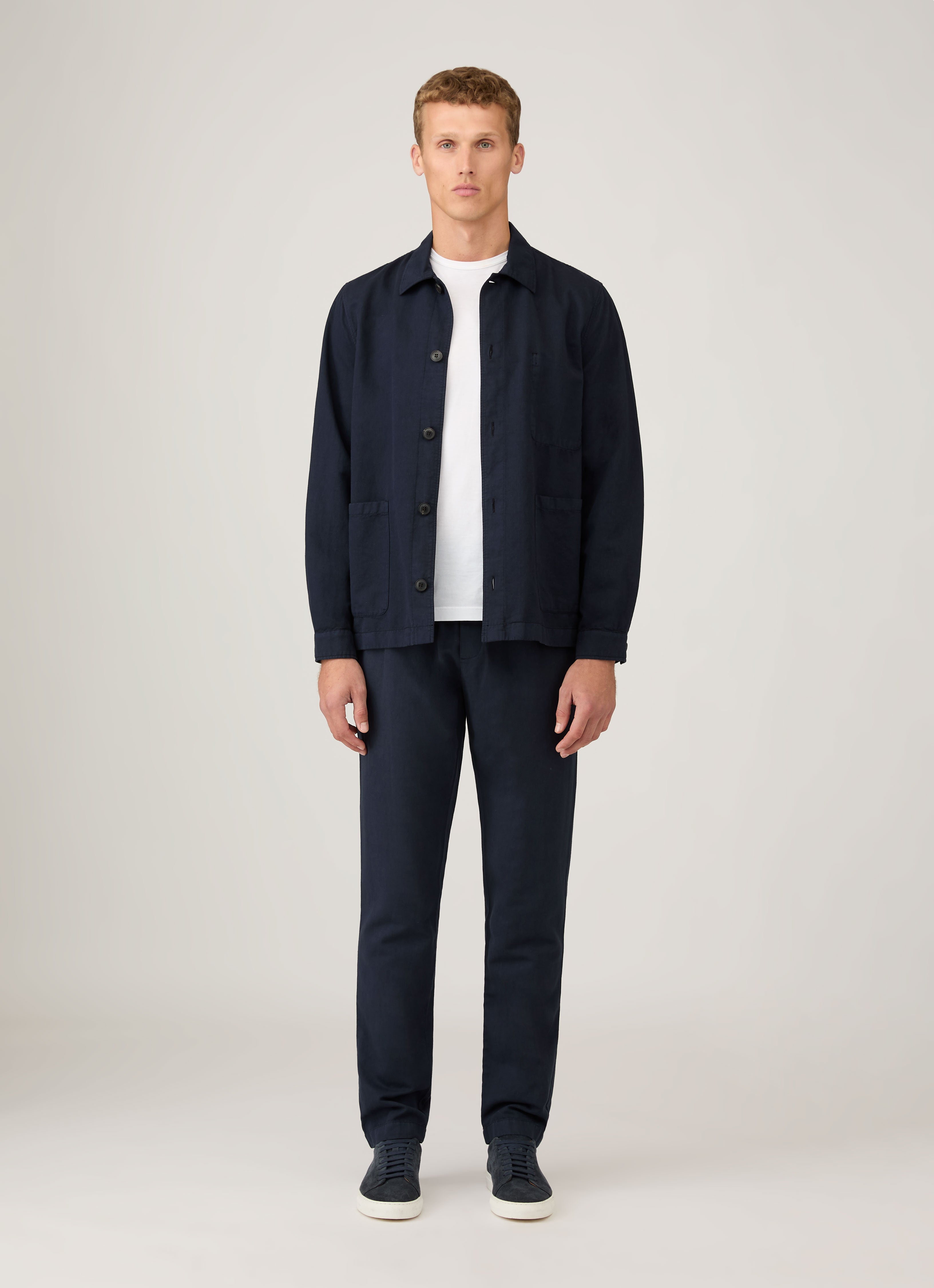 Men's Cotton Linen Drawstring Trouser in Navy | Sunspel