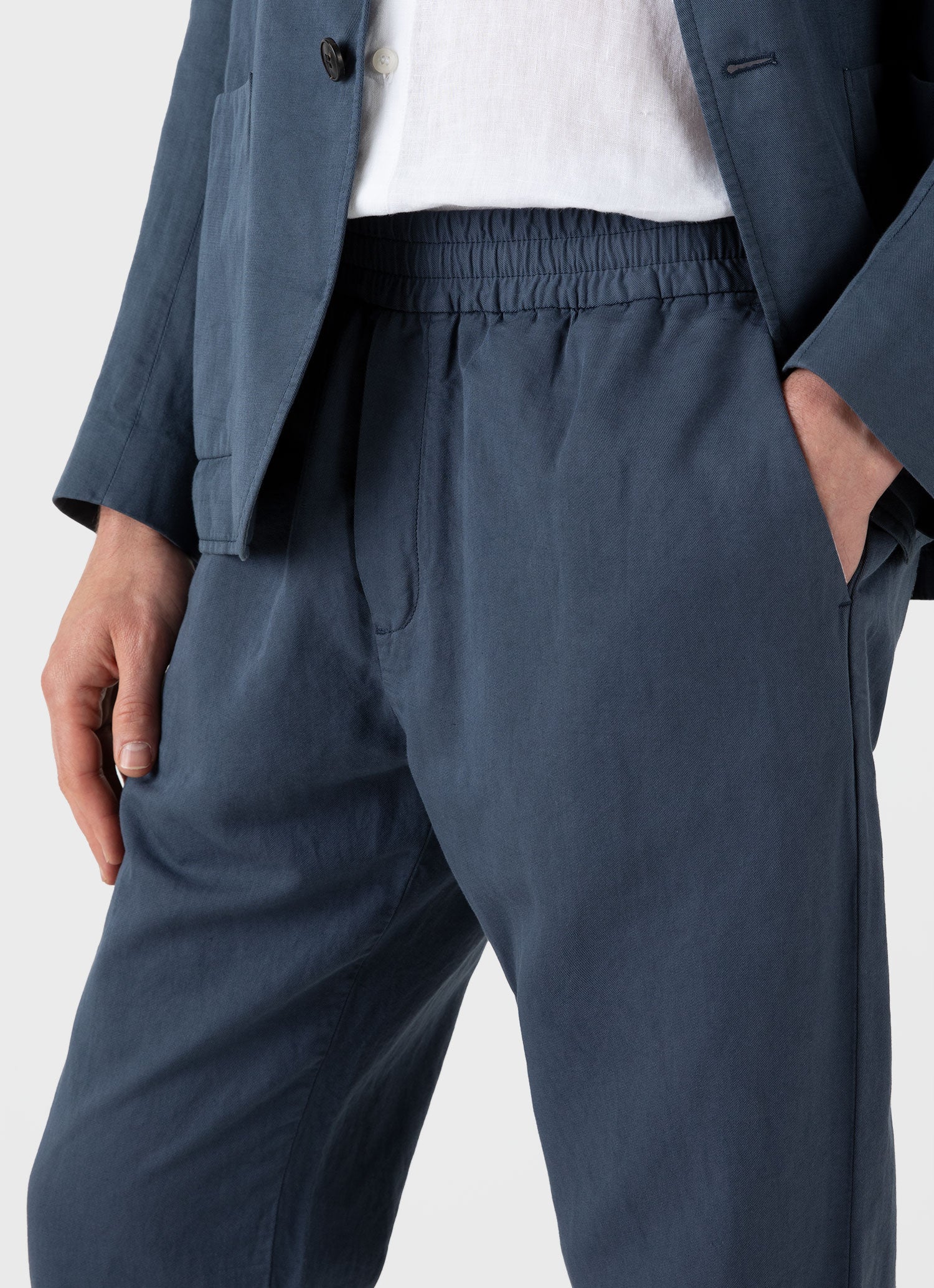 Men's Cotton Linen Drawstring  Trouser in Shale Blue