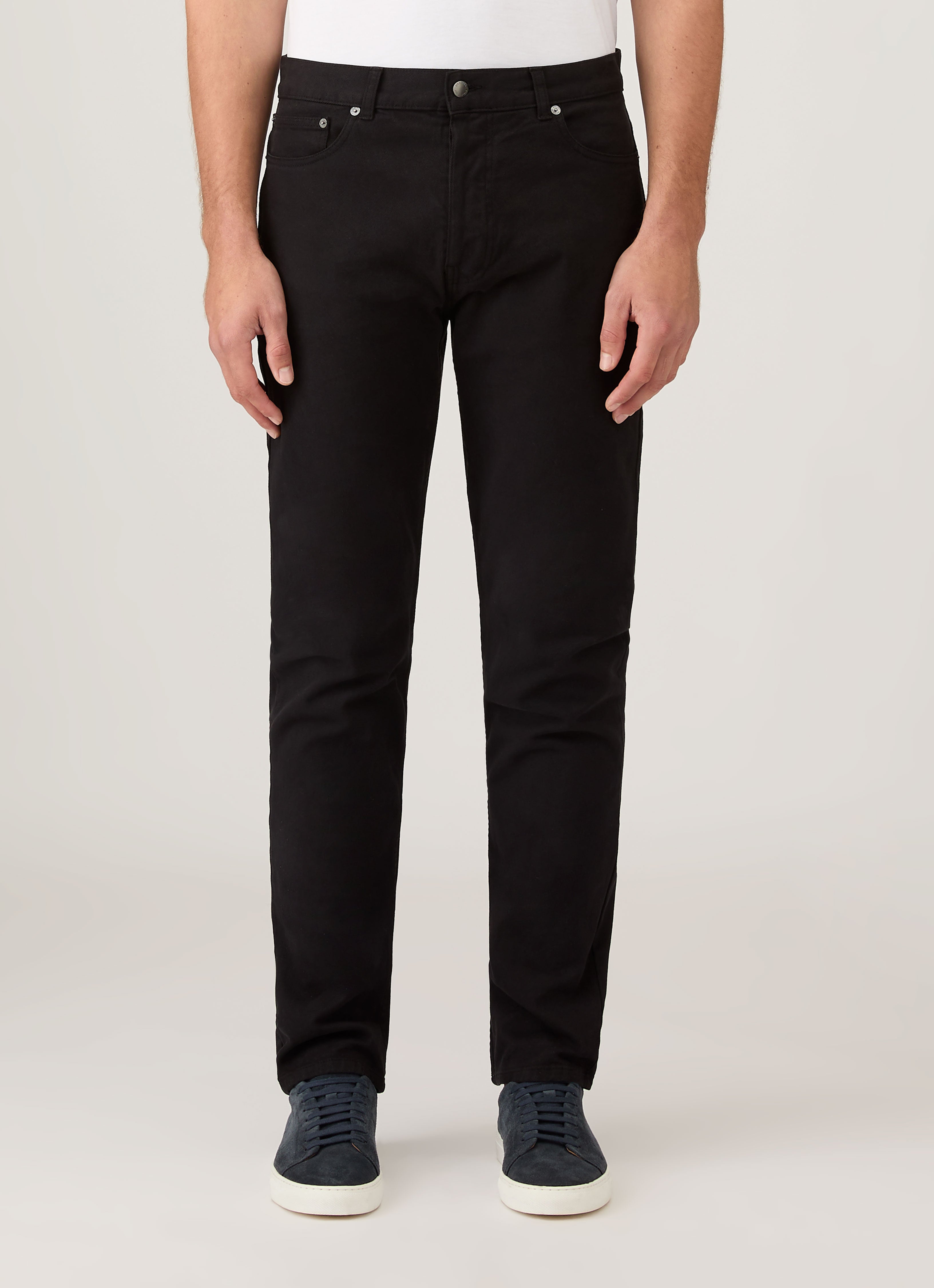 Men's Cotton Drill 5 Pocket Trouser in Black | Sunspel