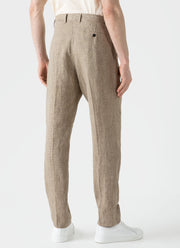 Men's Pleated Linen Trouser in Light Sand Puppytooth