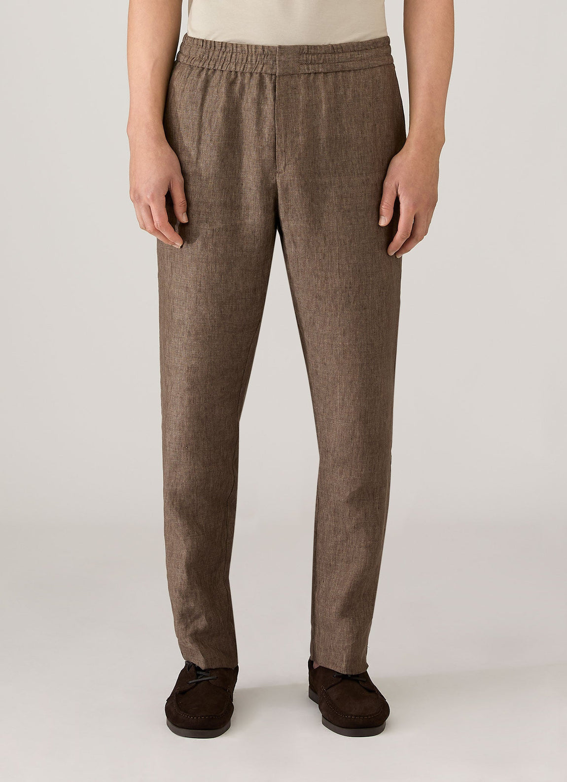 Men's Linen Drawstring Trouser in Dark Walnut