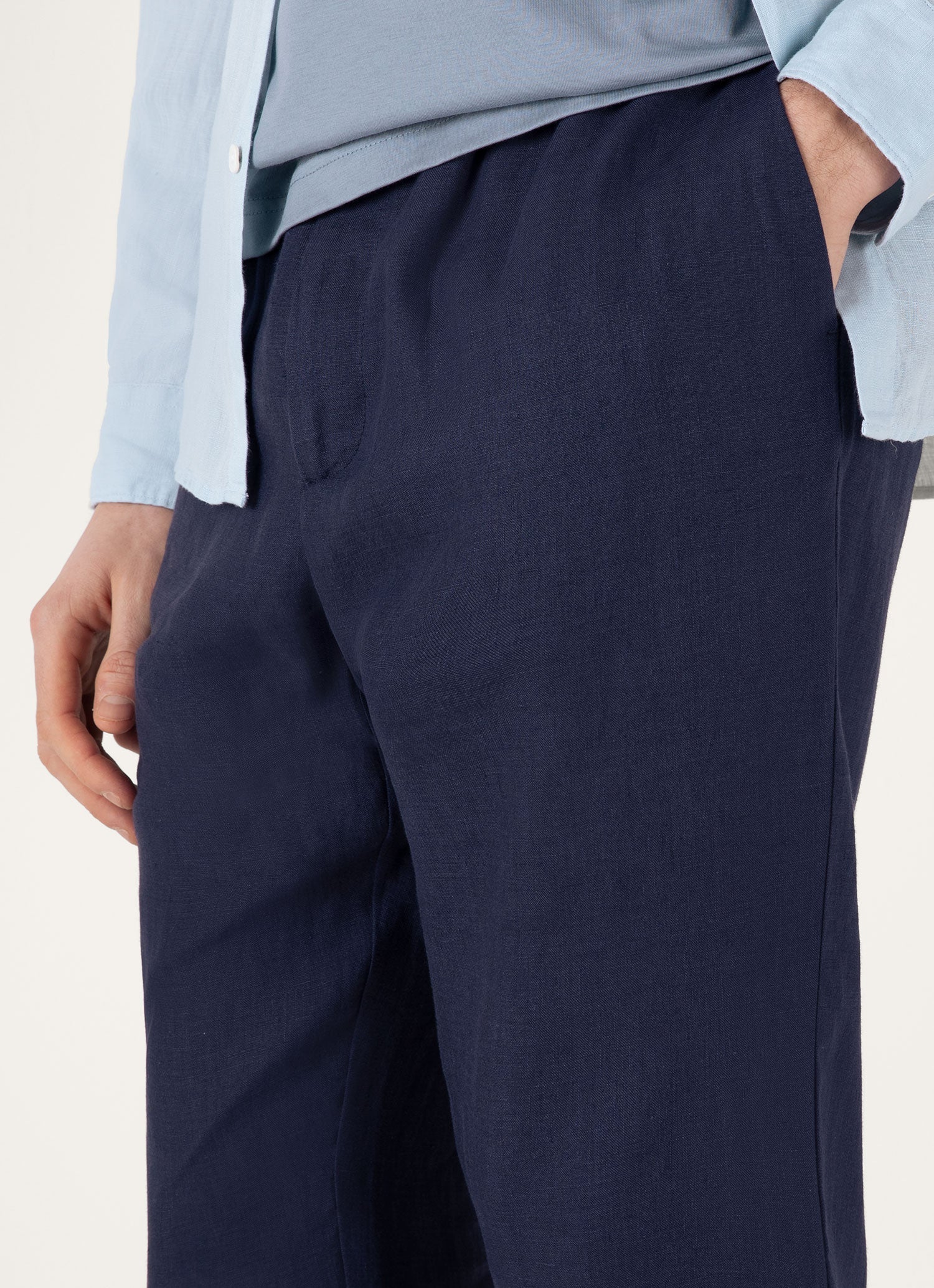 Men's Linen Drawstring Trouser in Light Navy