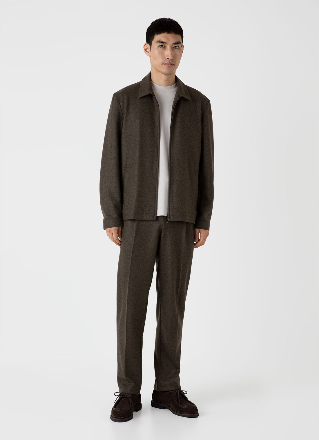 Men's Pleated Boiled Wool Trouser in Dark Khaki