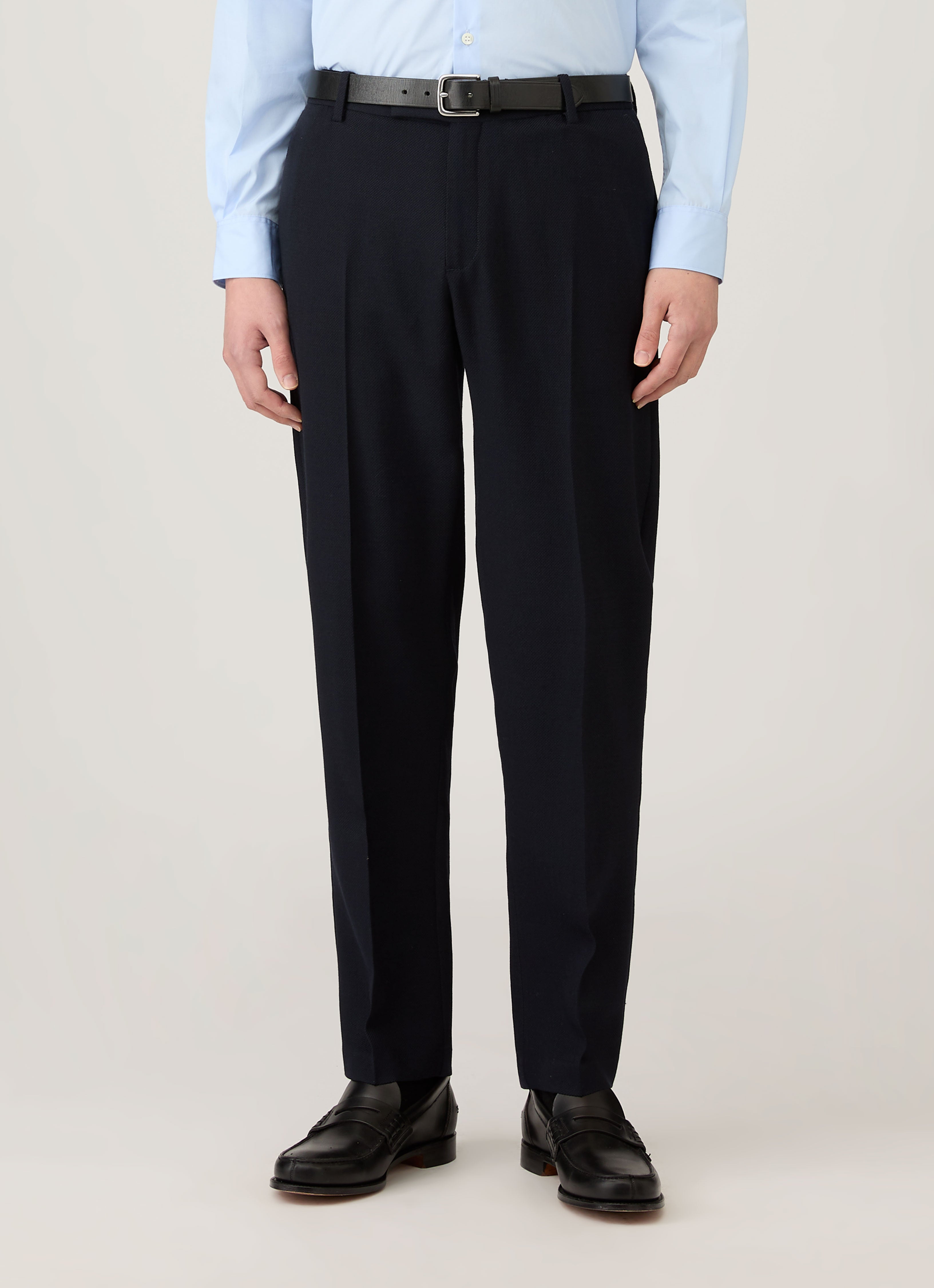 Men's Textured Wool Trouser in Navy | Sunspel