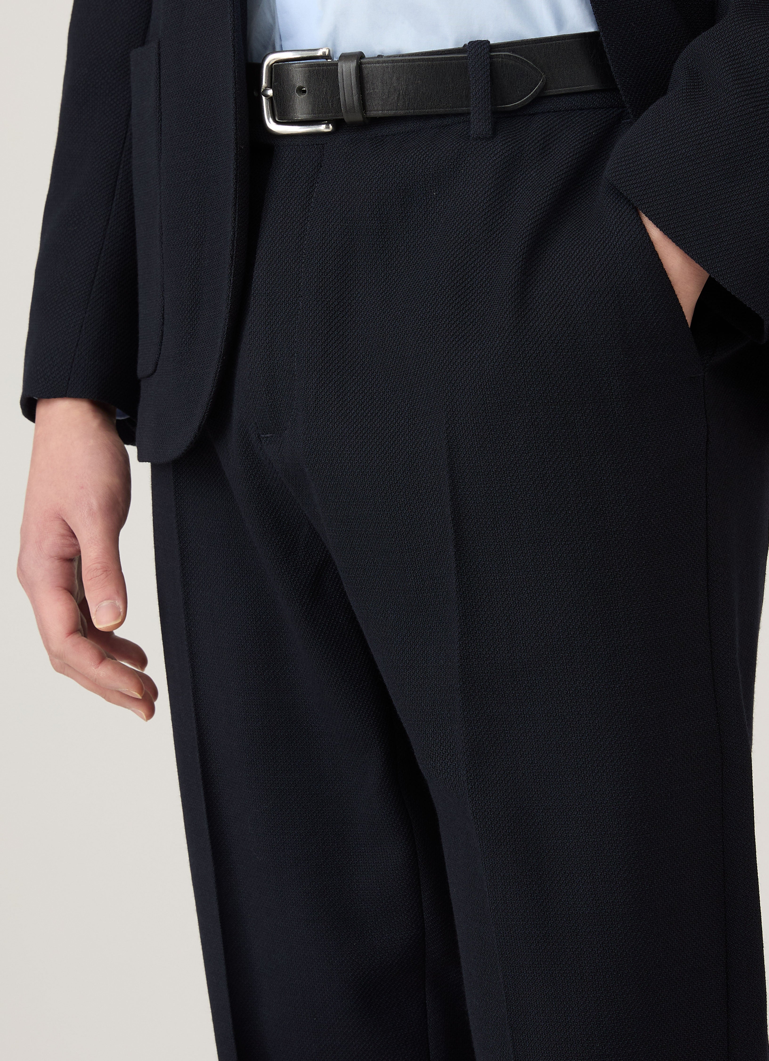 Men's Textured Wool Trouser in Navy | Sunspel