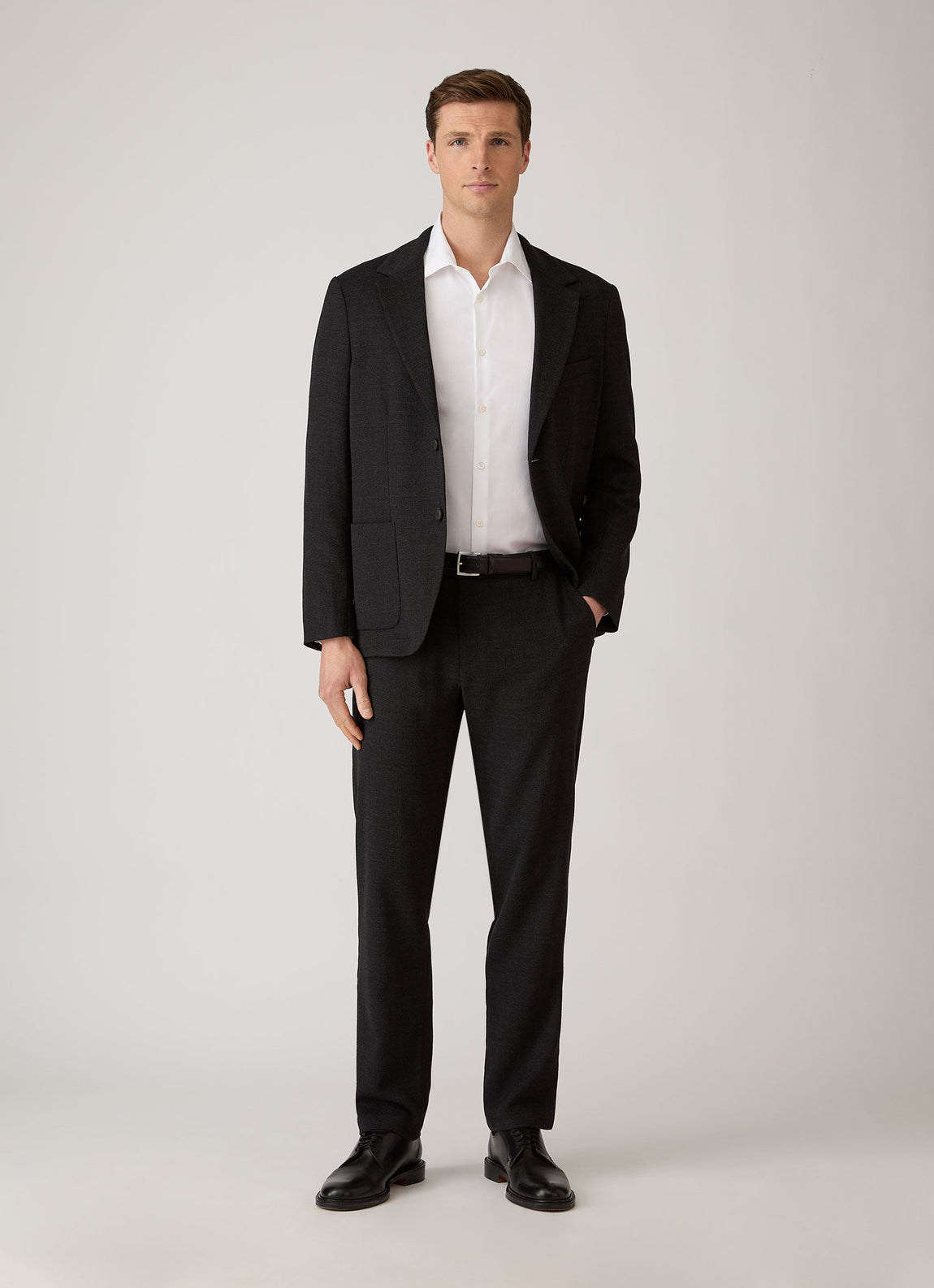Men's Textured Wool Trouser in Dark Charcoal Melange
