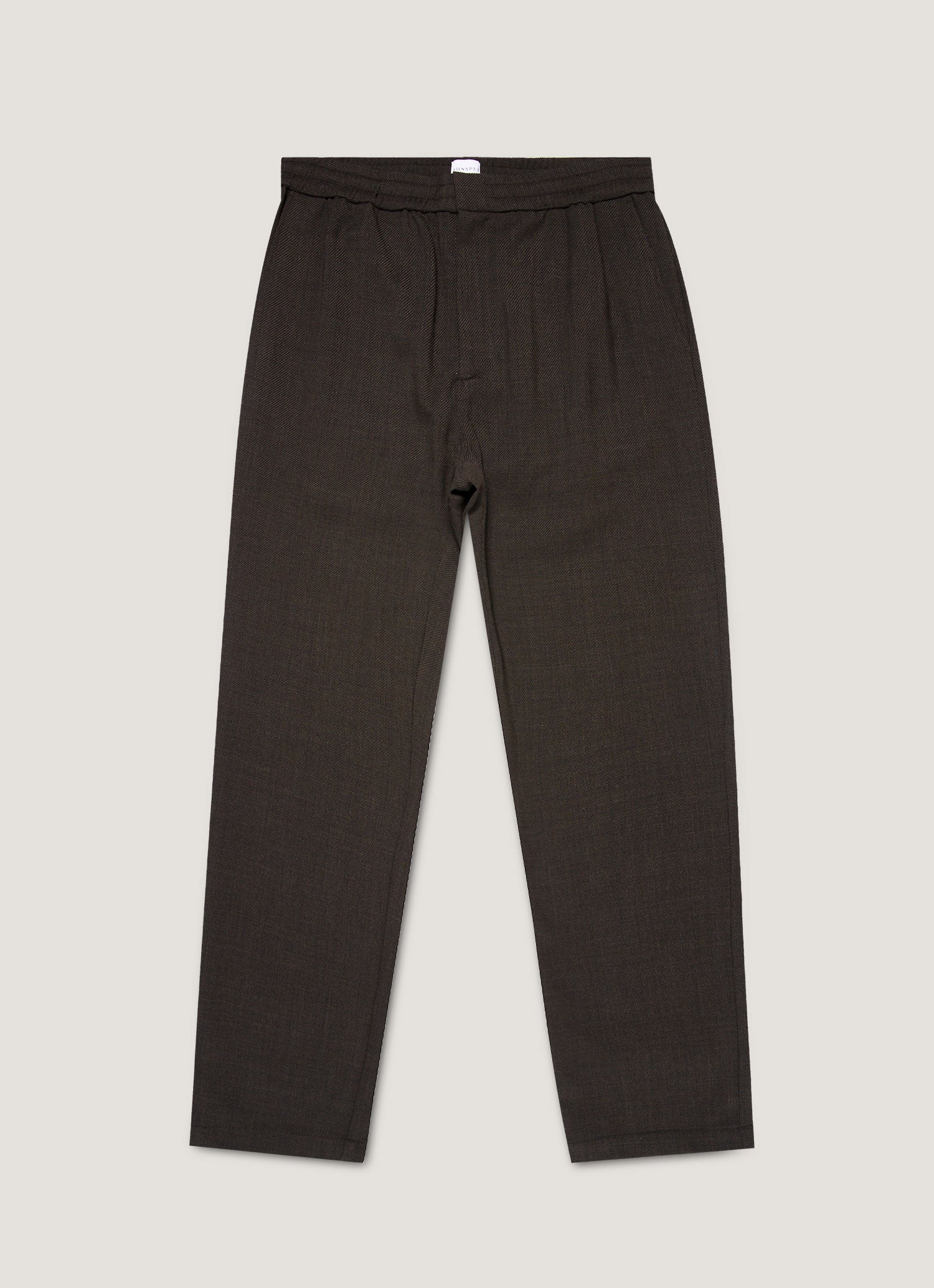 Men's Textured Wool Drawstring Trouser in Truffle | Sunspel