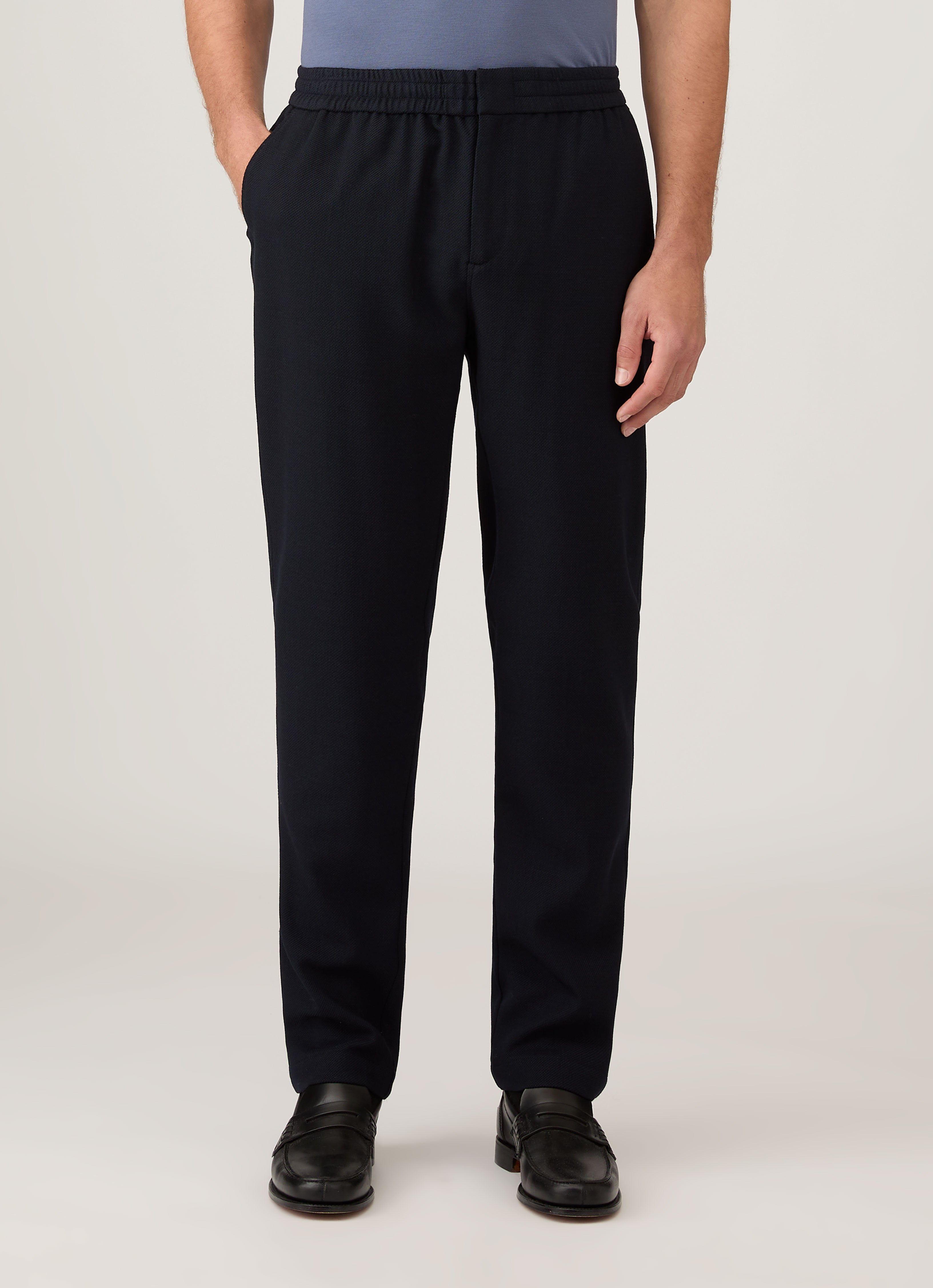 Men's Textured Wool Drawstring Trouser in Navy | Sunspel