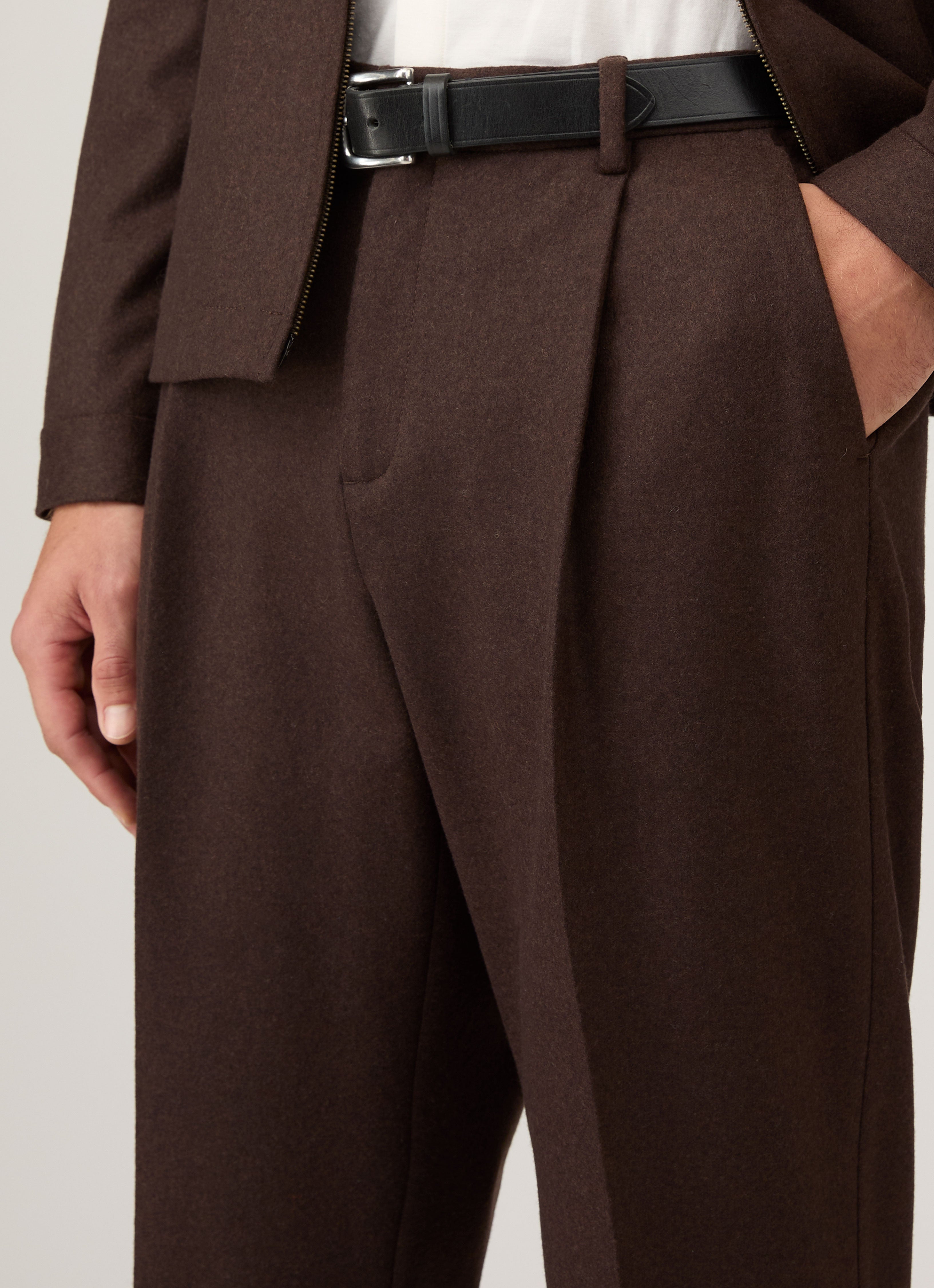 Men's Boiled Wool Trouser in Truffle | Sunspel