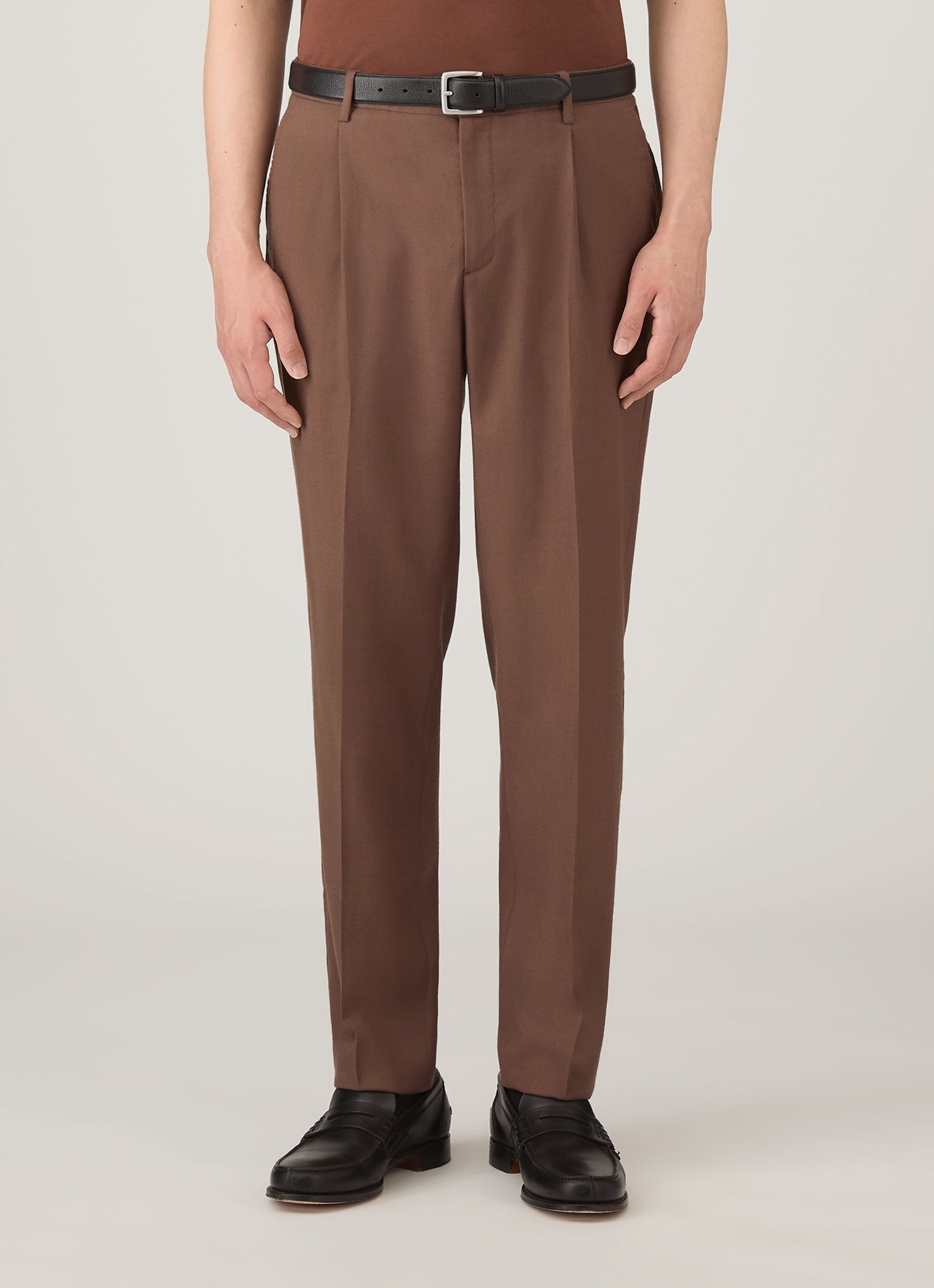 Men's Pleated Wool Twill Trouser in Light Brown | Sunspel Men's Pleated Wool Twill Trouser in Light Brown | Sunspel