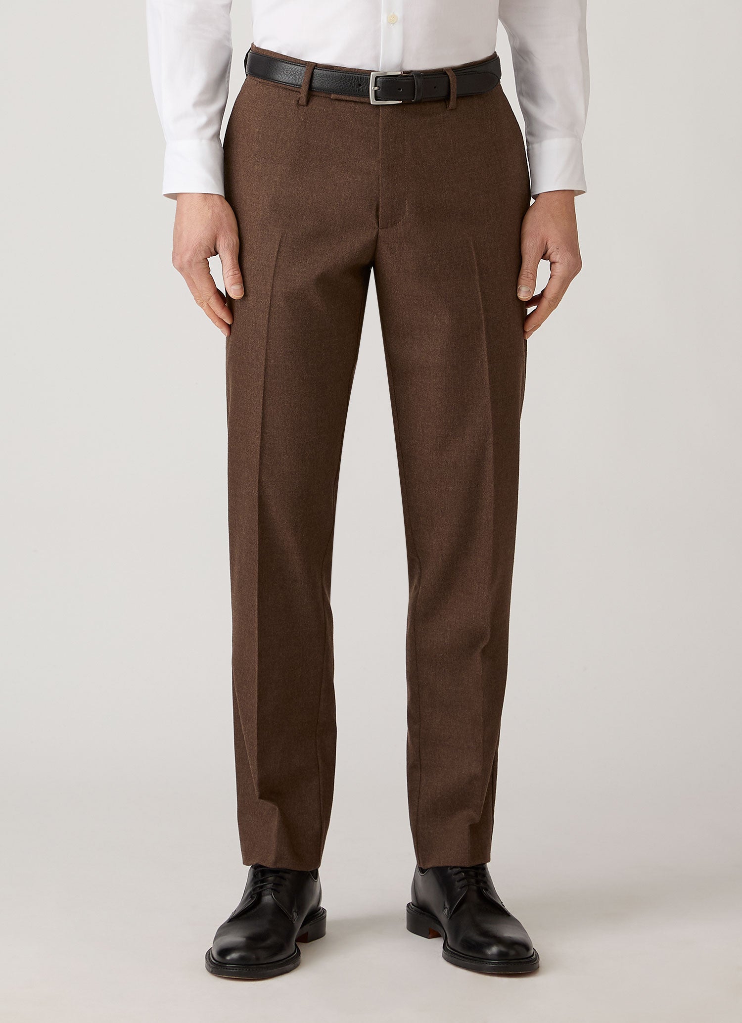 Men's Wool Cashmere Flannel Trouser in Light Brown Melange | Sunspel