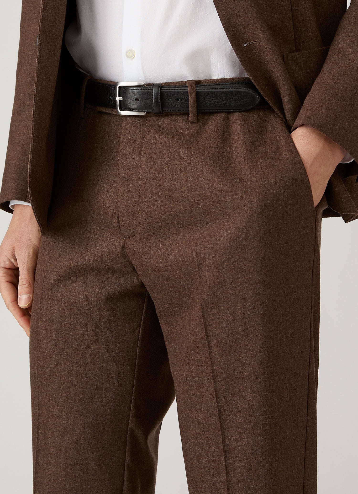 Men's Wool Cashmere Flannel Trouser in Light Brown Melange | Sunspel