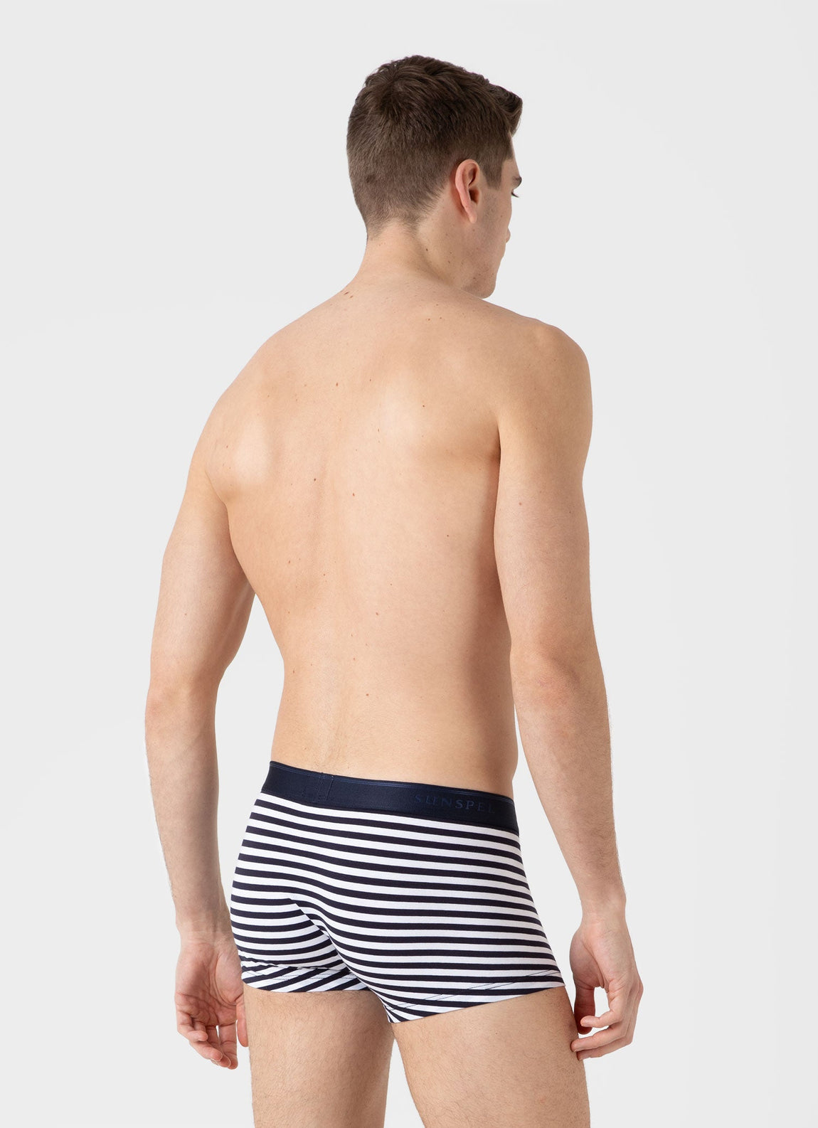 Men's Stretch Cotton Trunks in White/Navy