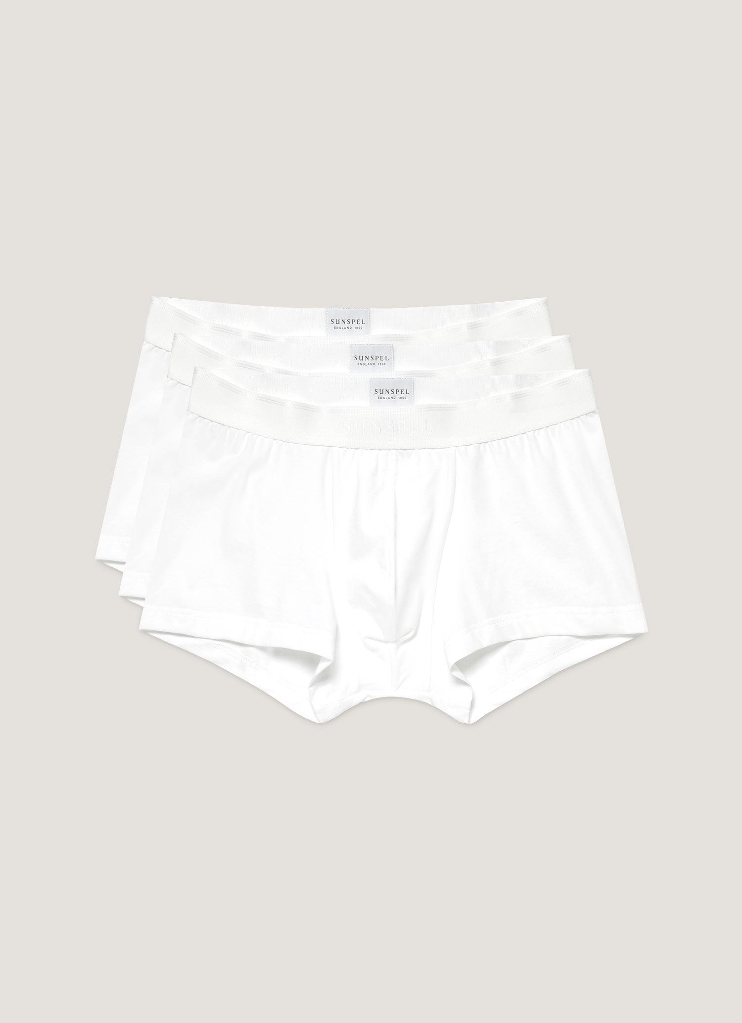 Men's Stretch Cotton Trunks 3-Pack in White | Sunspel