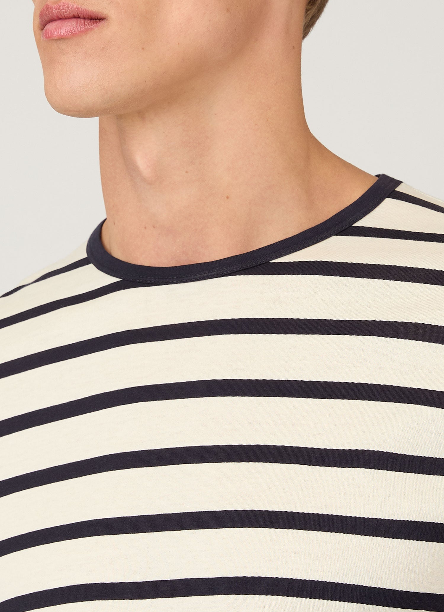 Men's Classic T-shirt in Ecru/Navy Breton Stripe | Sunspel
