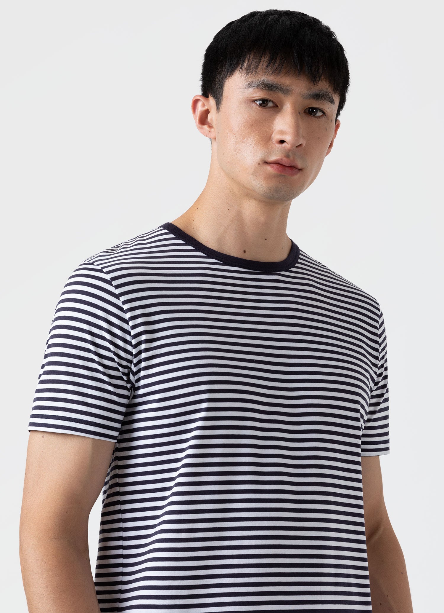 Men's Classic T-shirt in Navy/White English Stripe | Sunspel