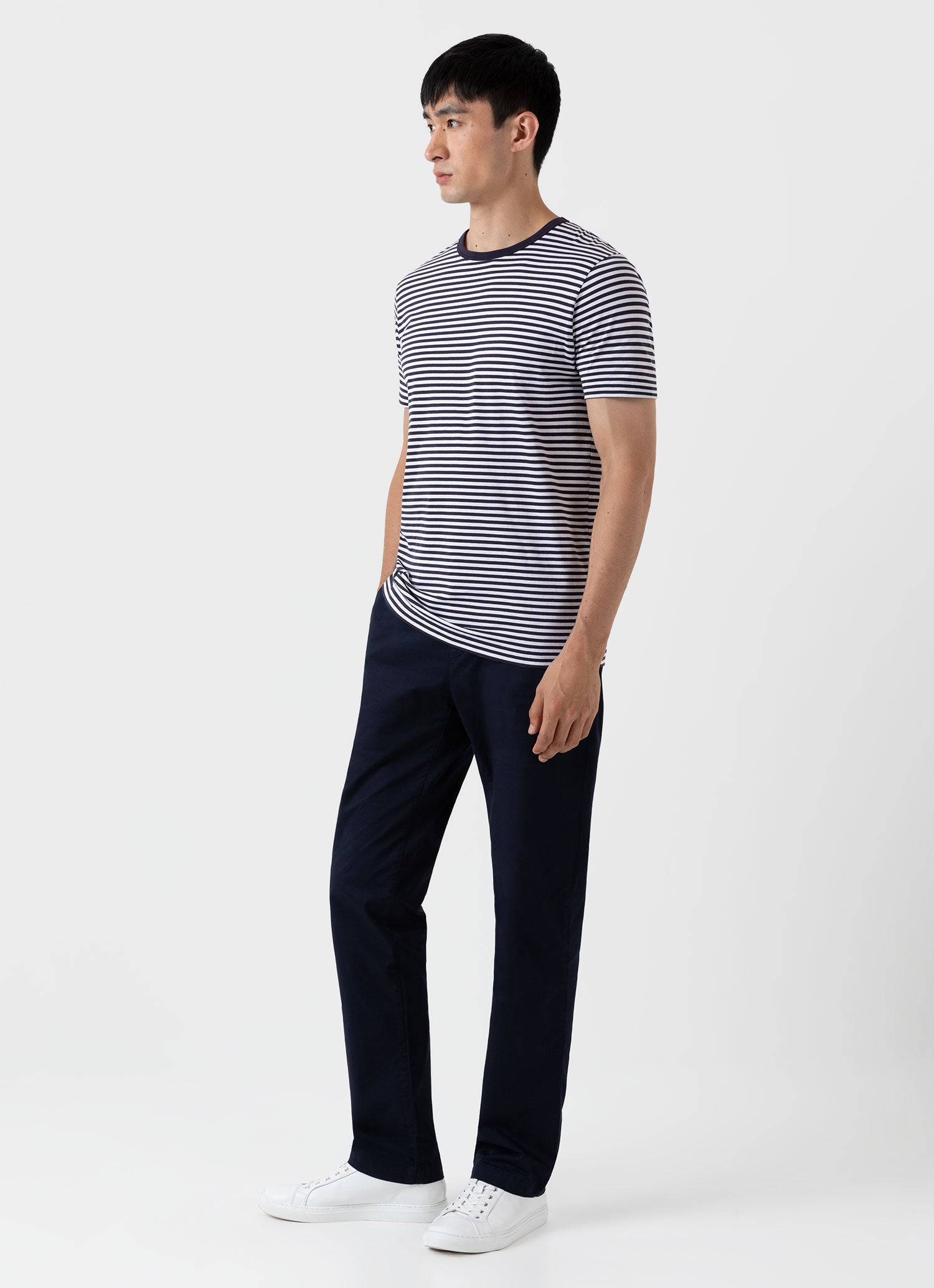 Men's Classic T-shirt in Navy/White English Stripe | Sunspel