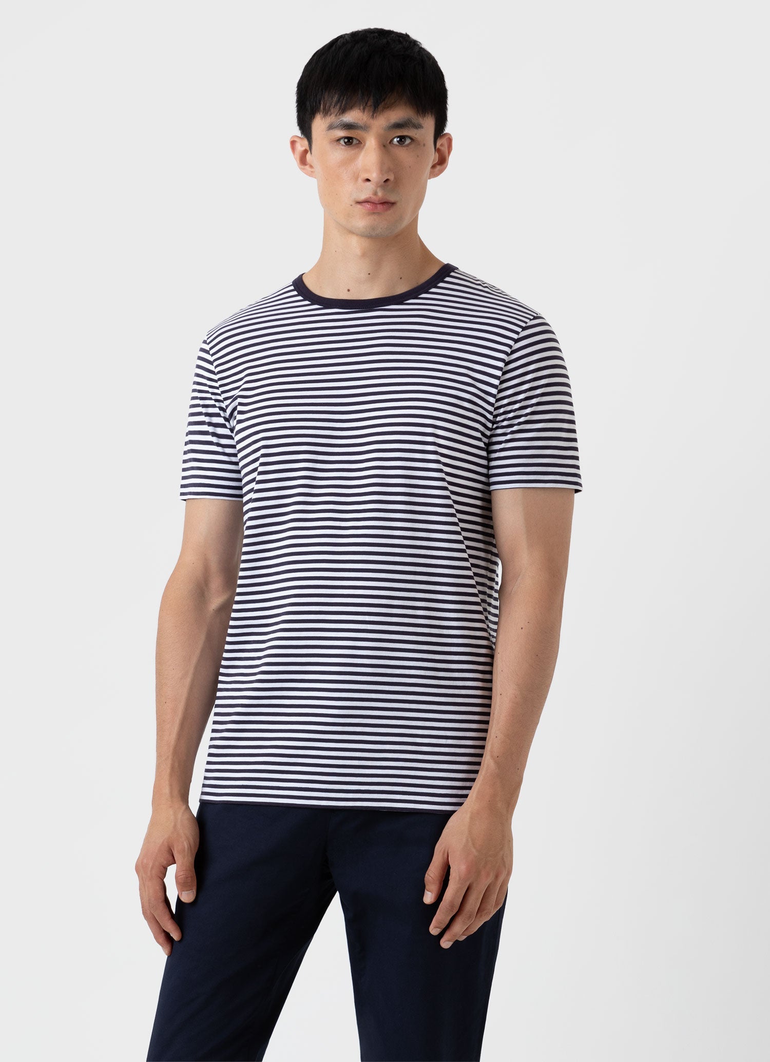 Navy blue and white striped hot sale t shirt