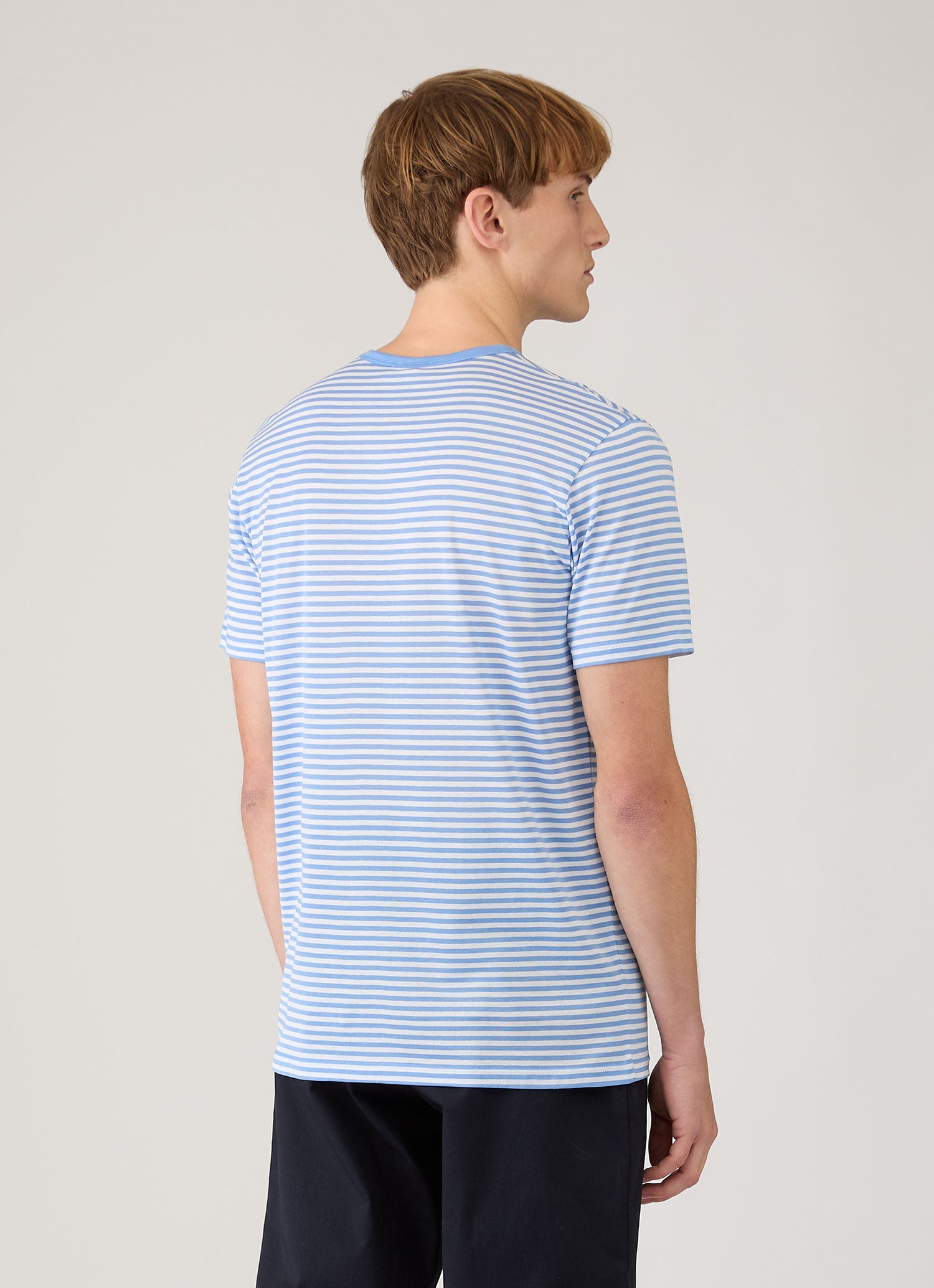Men's Classic T-shirt in White/Azure Blue English Stripe
