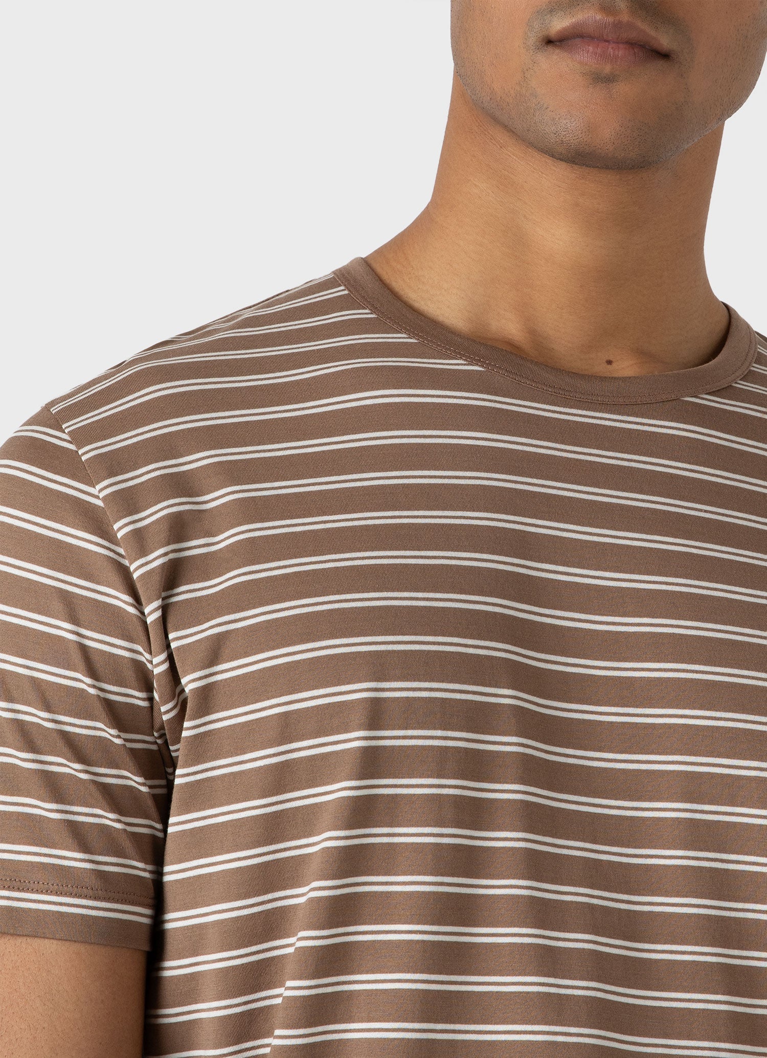 Men's Classic T-shirt in Dark Sand/Ecru Tramline Stripe