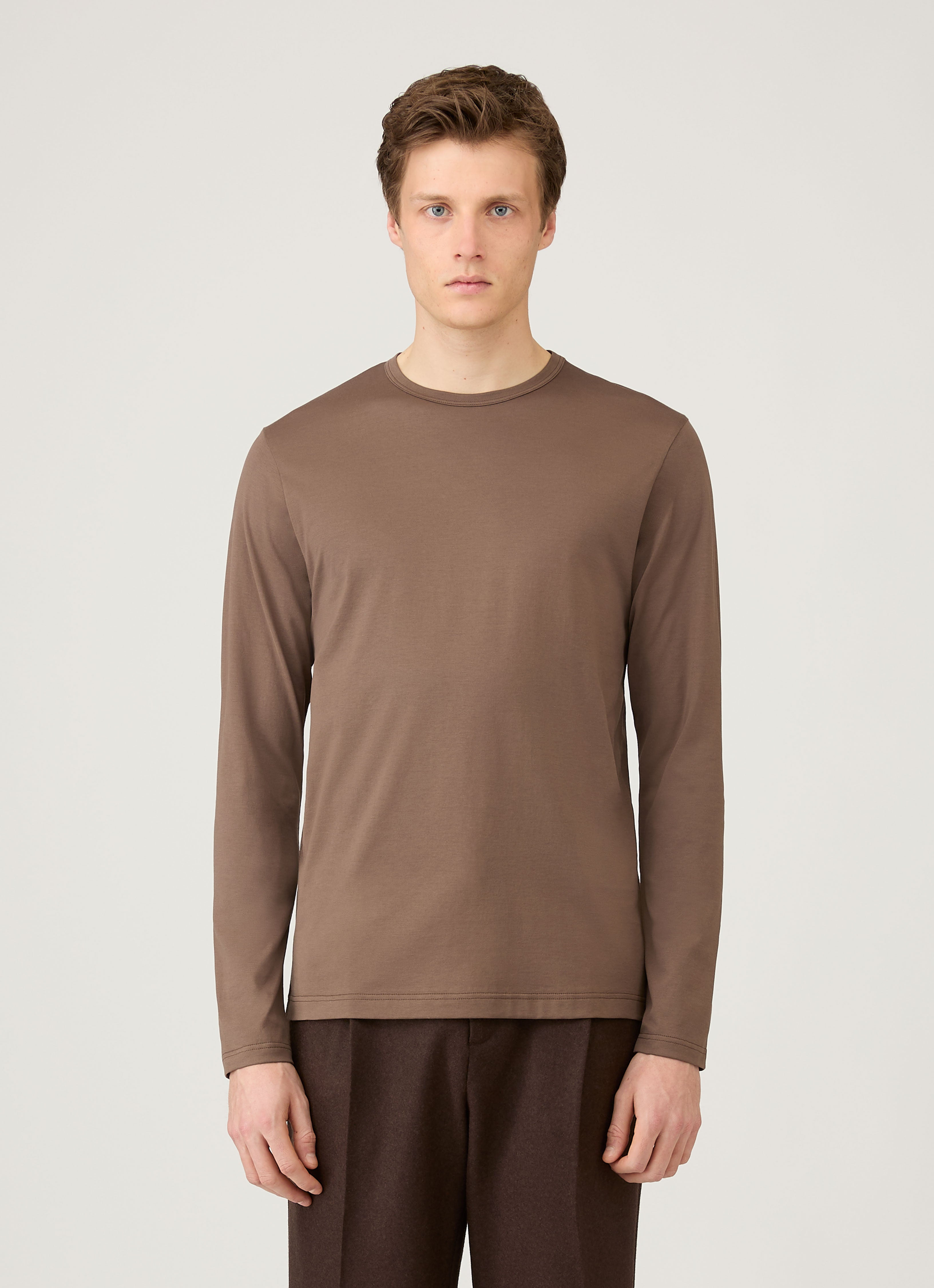Men's Long Sleeve Classic T-shirt in Bark | Sunspel