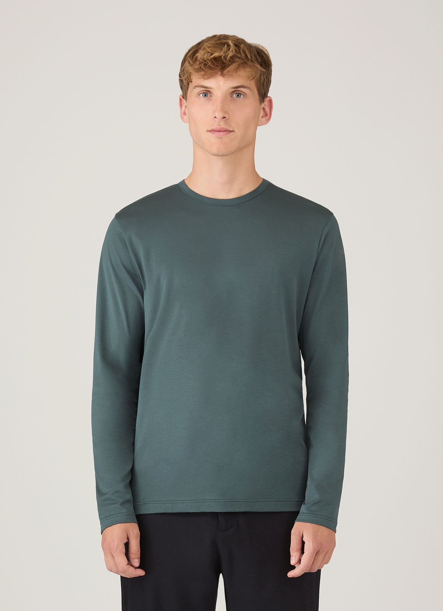 Men's Long Sleeve Classic T-shirt in Dark Petrol | Sunspel
