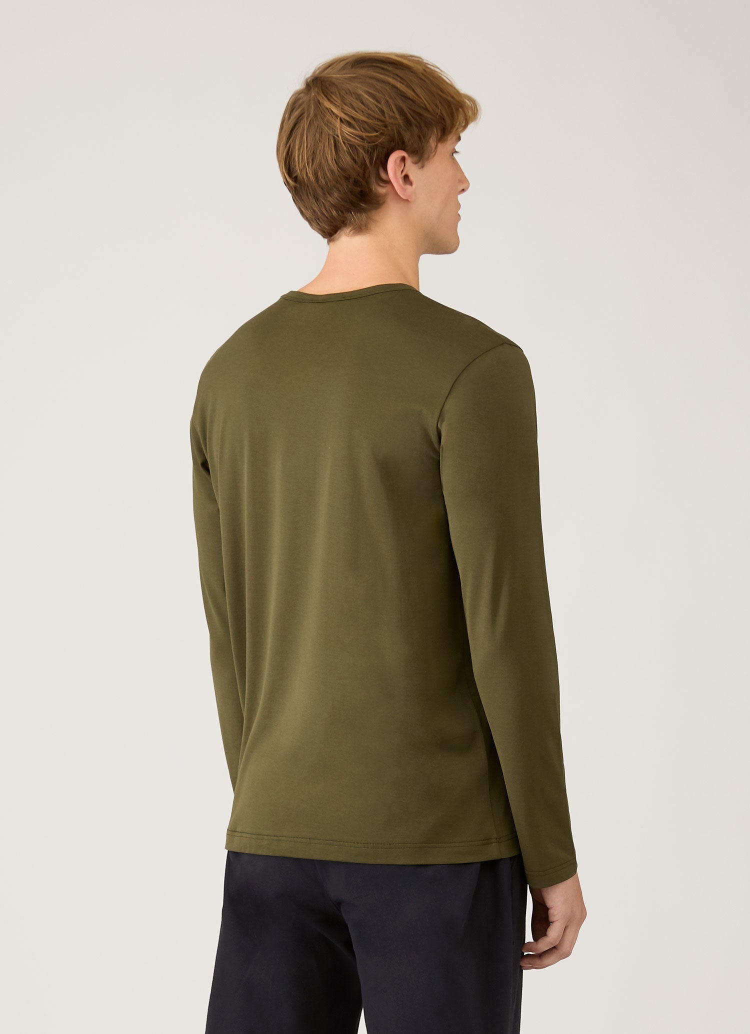 Men's Long Sleeve Classic T-shirt in Deep Olive | Sunspel