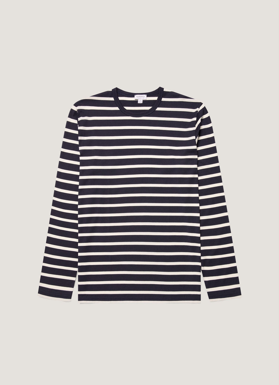 Men's Long Sleeve Classic T-shirt in Navy/Ecru Breton Stripe