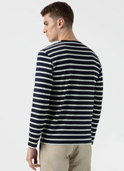 Men's Long Sleeve Classic T-shirt in Navy/Ecru Breton Stripe