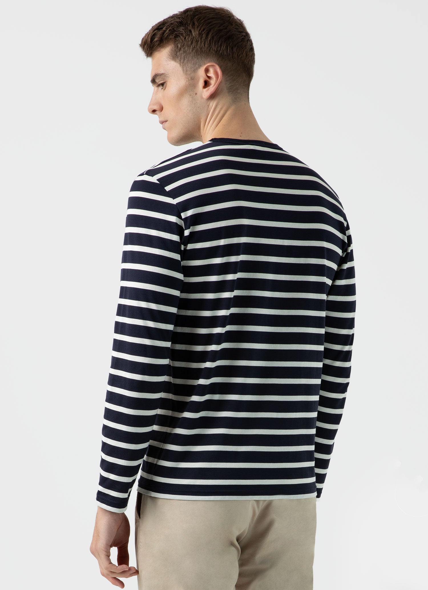 Men's Long Sleeve Classic T-shirt in Navy/Ecru Breton Stripe