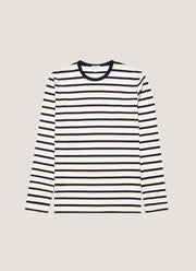 Men's Long Sleeve Classic T-shirt in Ecru/Navy Breton Stripe