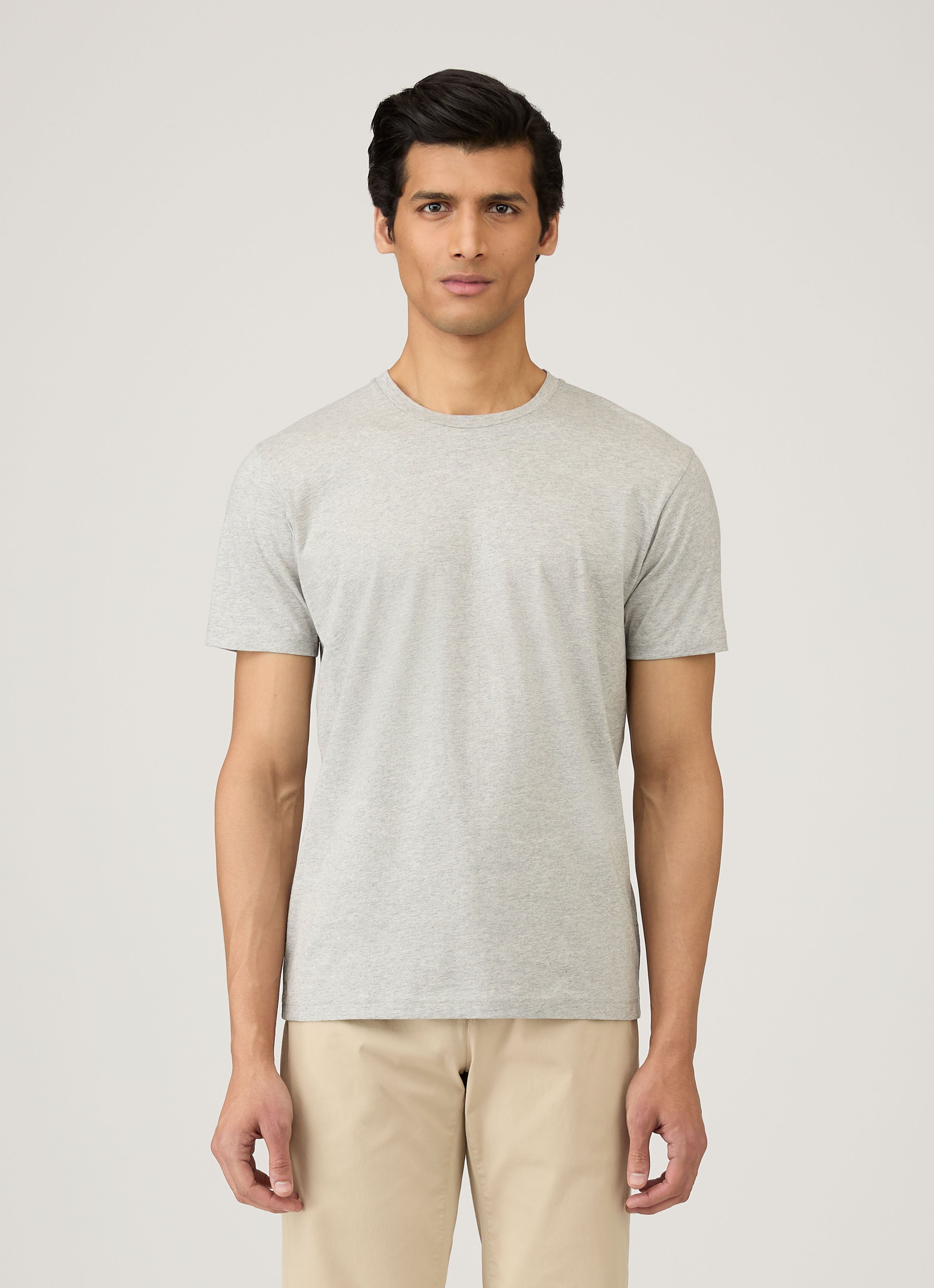 Men's Riviera Midweight T-shirt in Grey Melange | Sunspel
