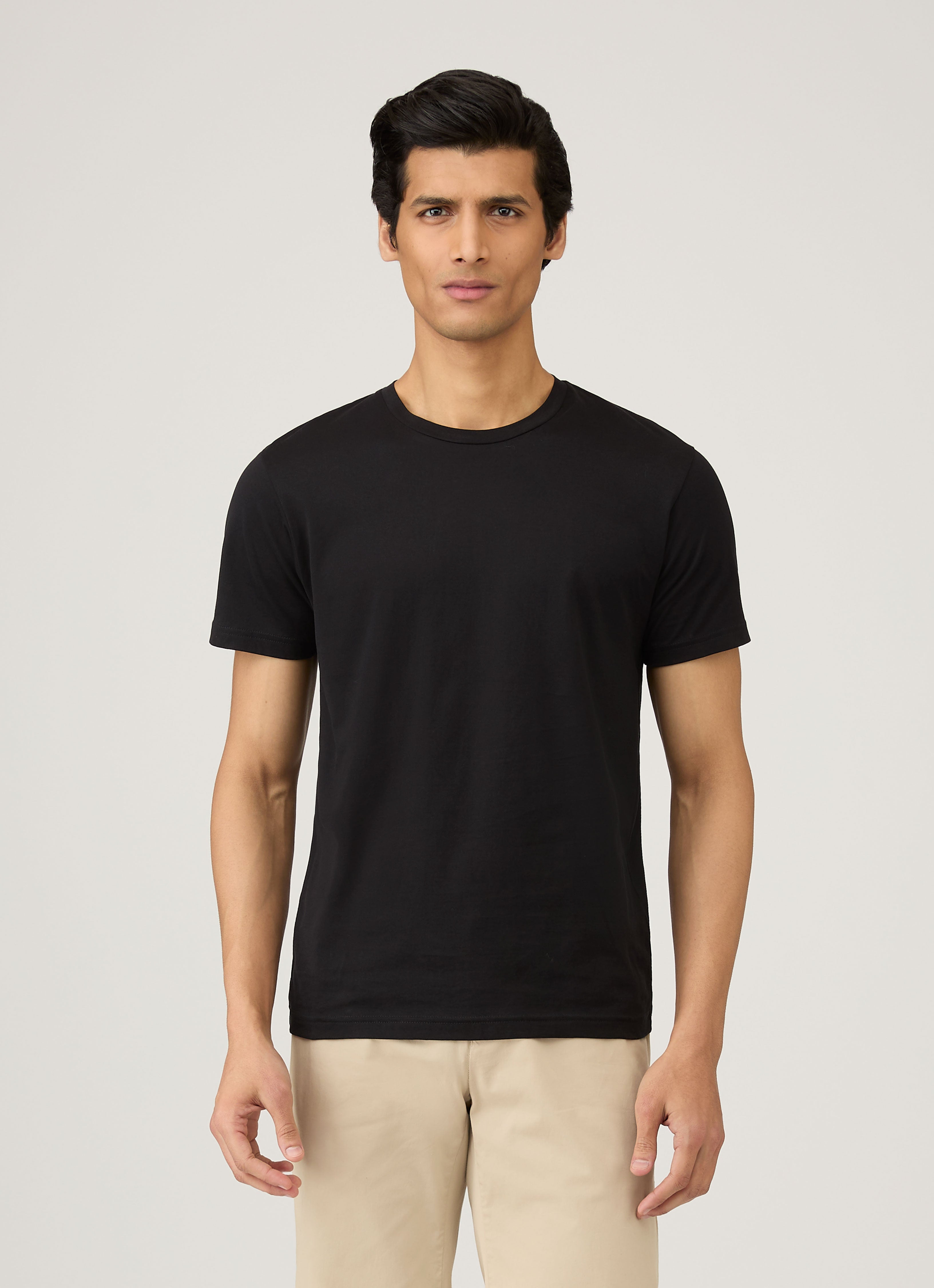 Men's Riviera Midweight T-shirt in Black | Sunspel