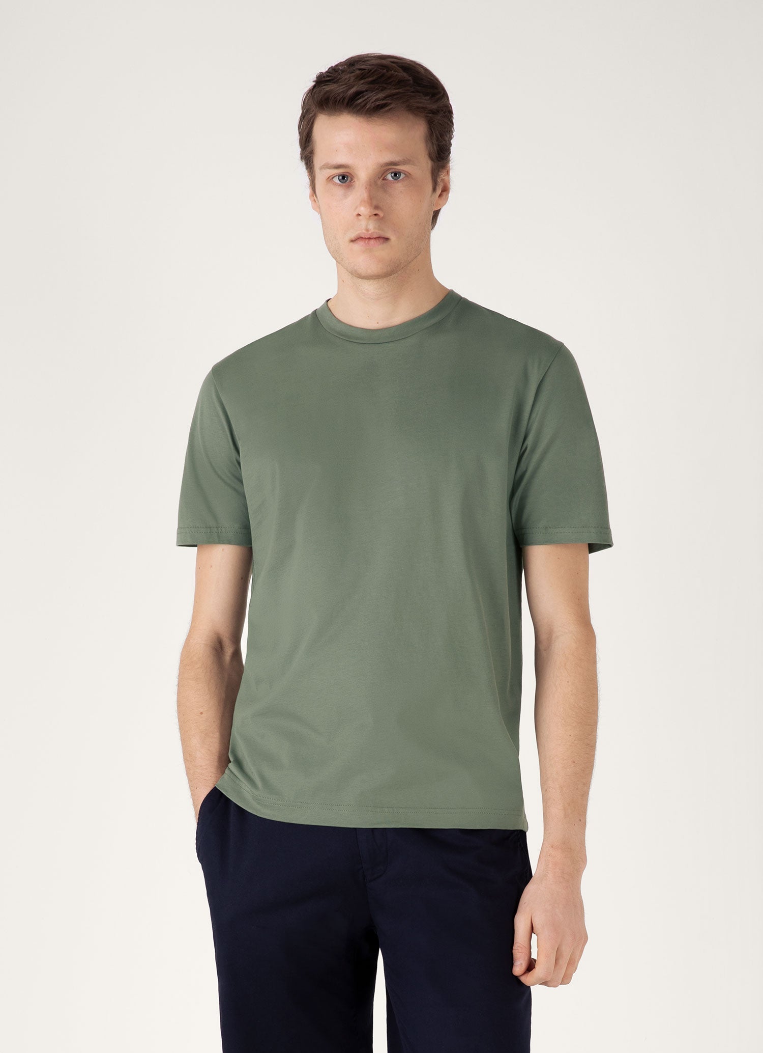 Men's Riviera Midweight T-shirt in Dusk Green | Sunspel