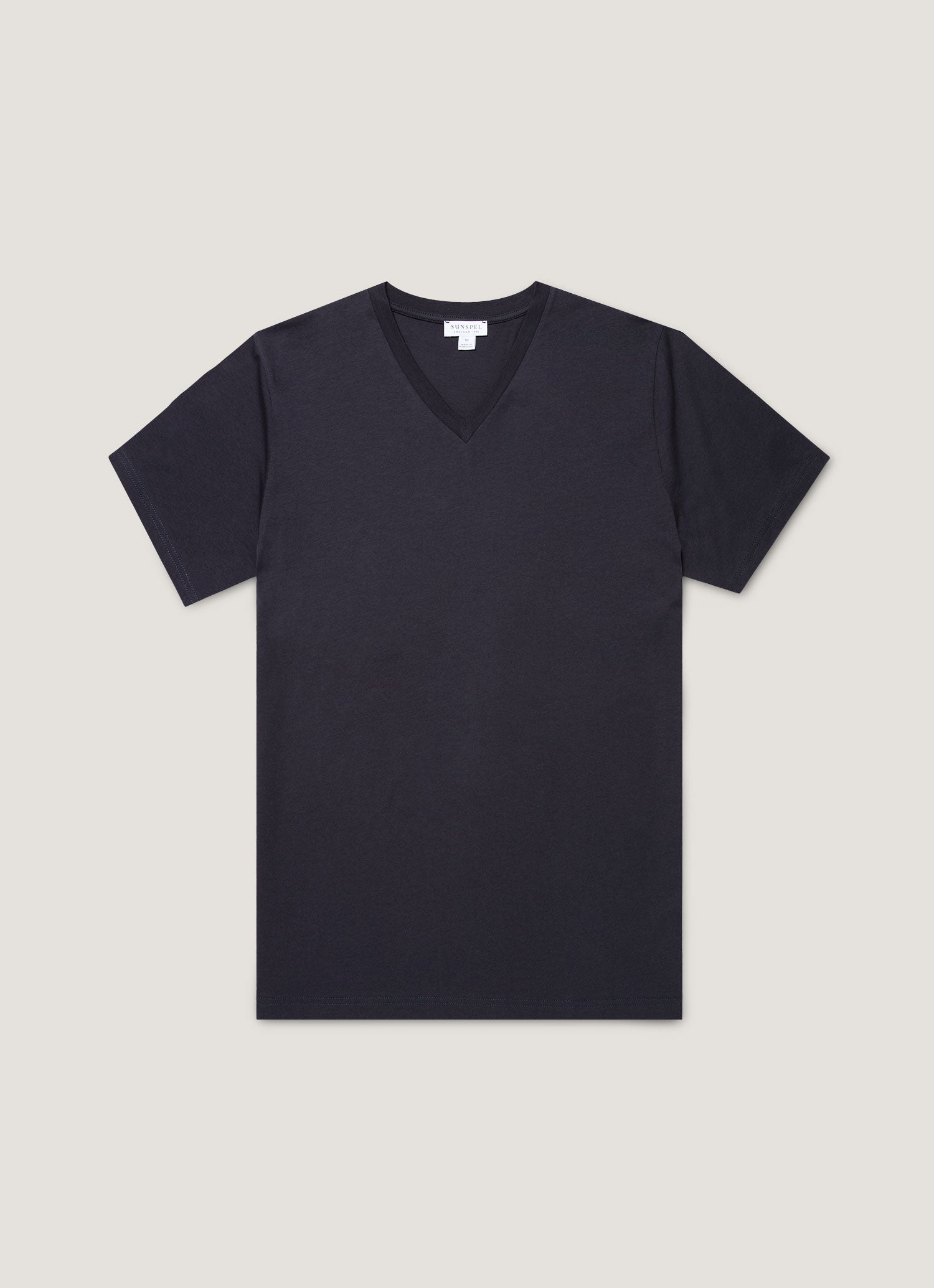 Men's Riviera Midweight V‑neck T‑shirt in Navy | Sunspel