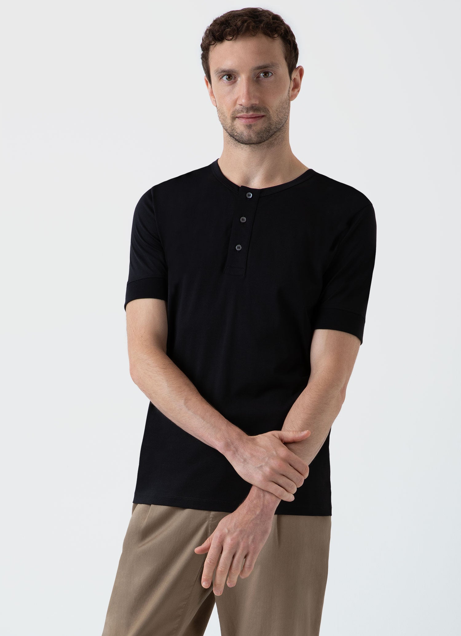 Black henley t clearance shirt