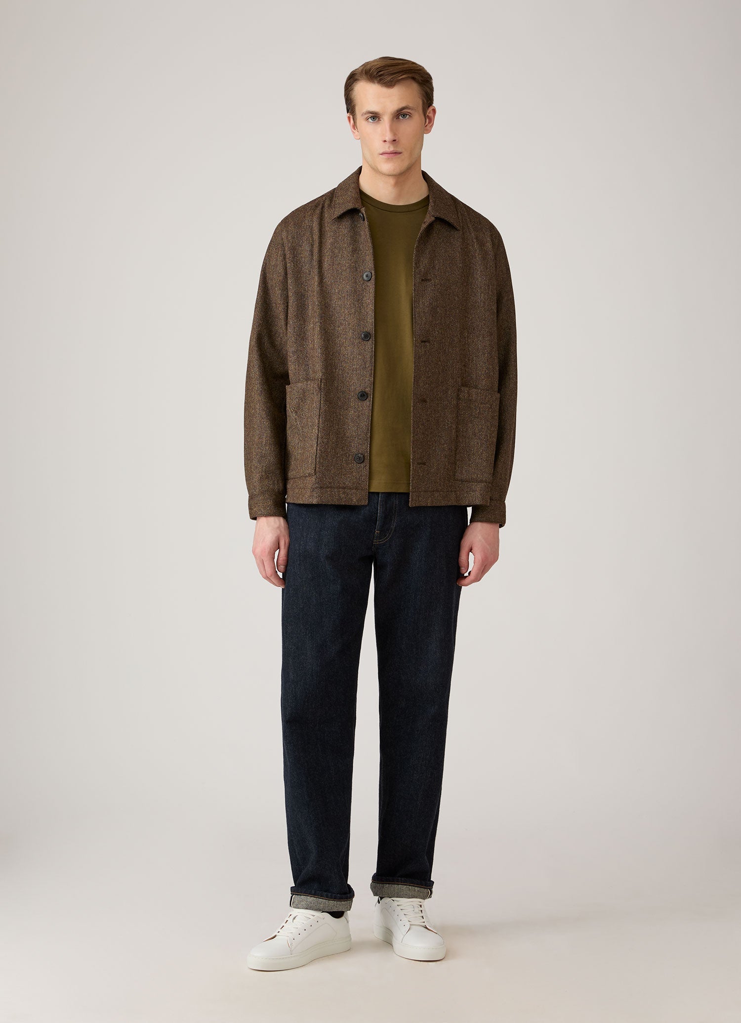 Men's Long Sleeve Riviera Midweight T-shirt in Loden Green | Sunspel