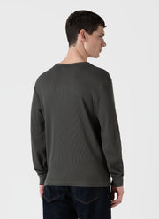 Men's Long Sleeve Waffle Henley in Drill Green