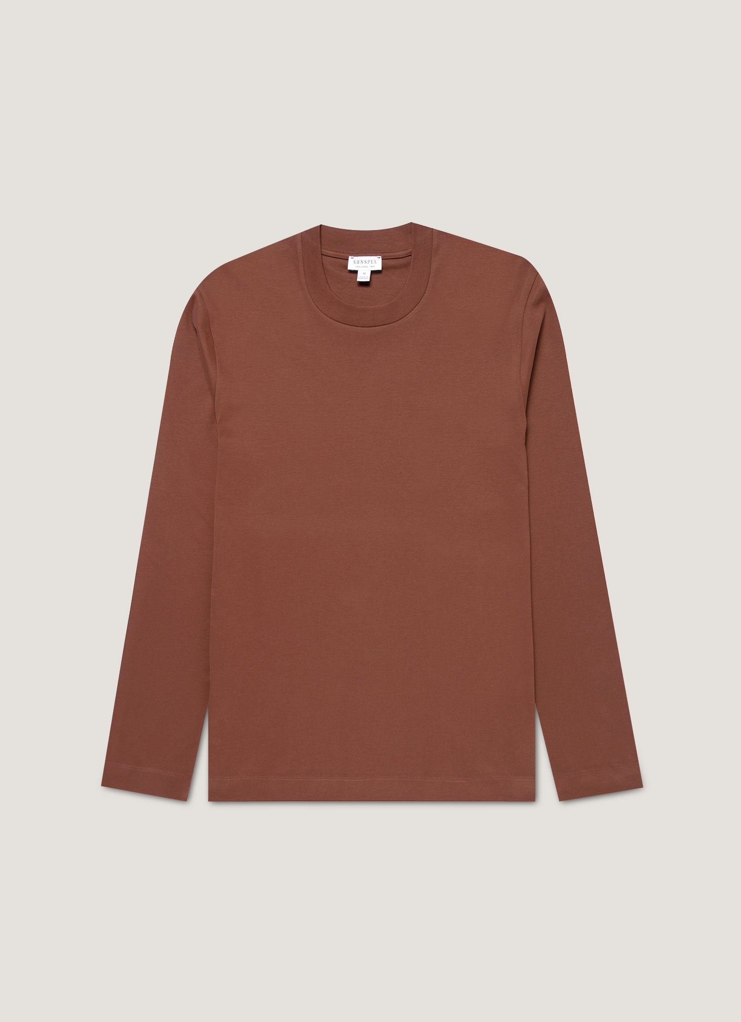 Men's Long Sleeve Heavyweight T-shirt in Conker Brown | Sunspel