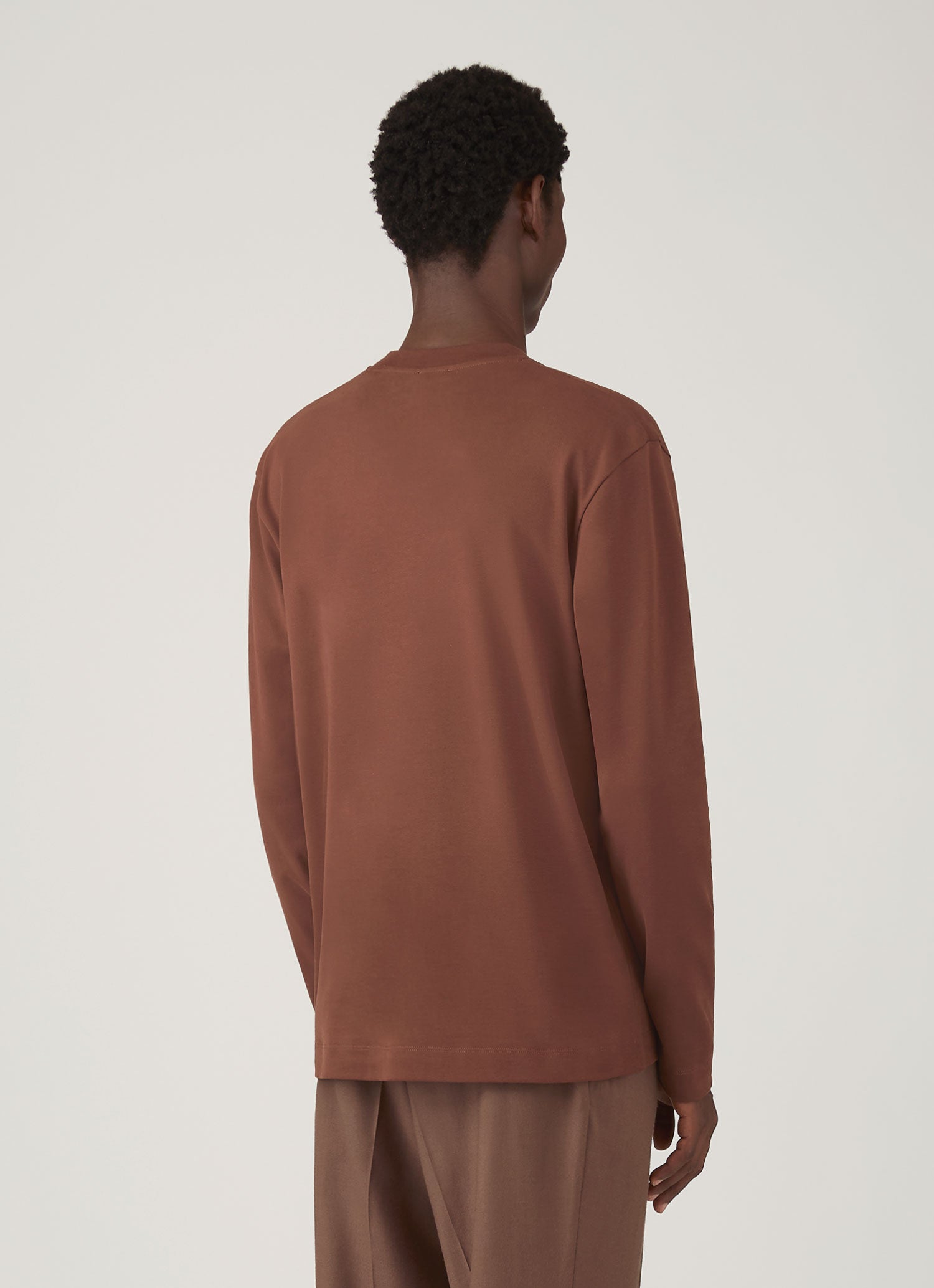 Men's Long Sleeve Heavyweight T-shirt in Conker Brown | Sunspel
