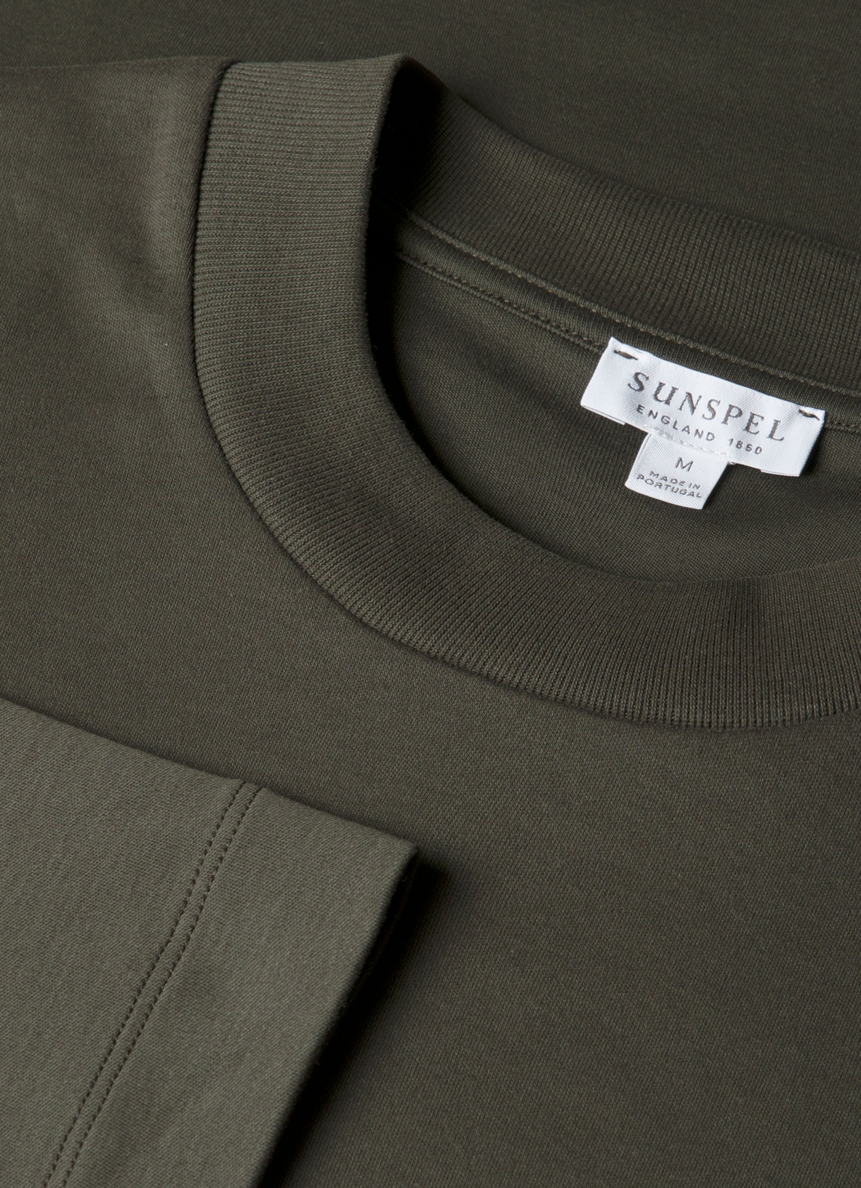 Men's Long Sleeve Heavyweight T-shirt in Dark Green | Sunspel