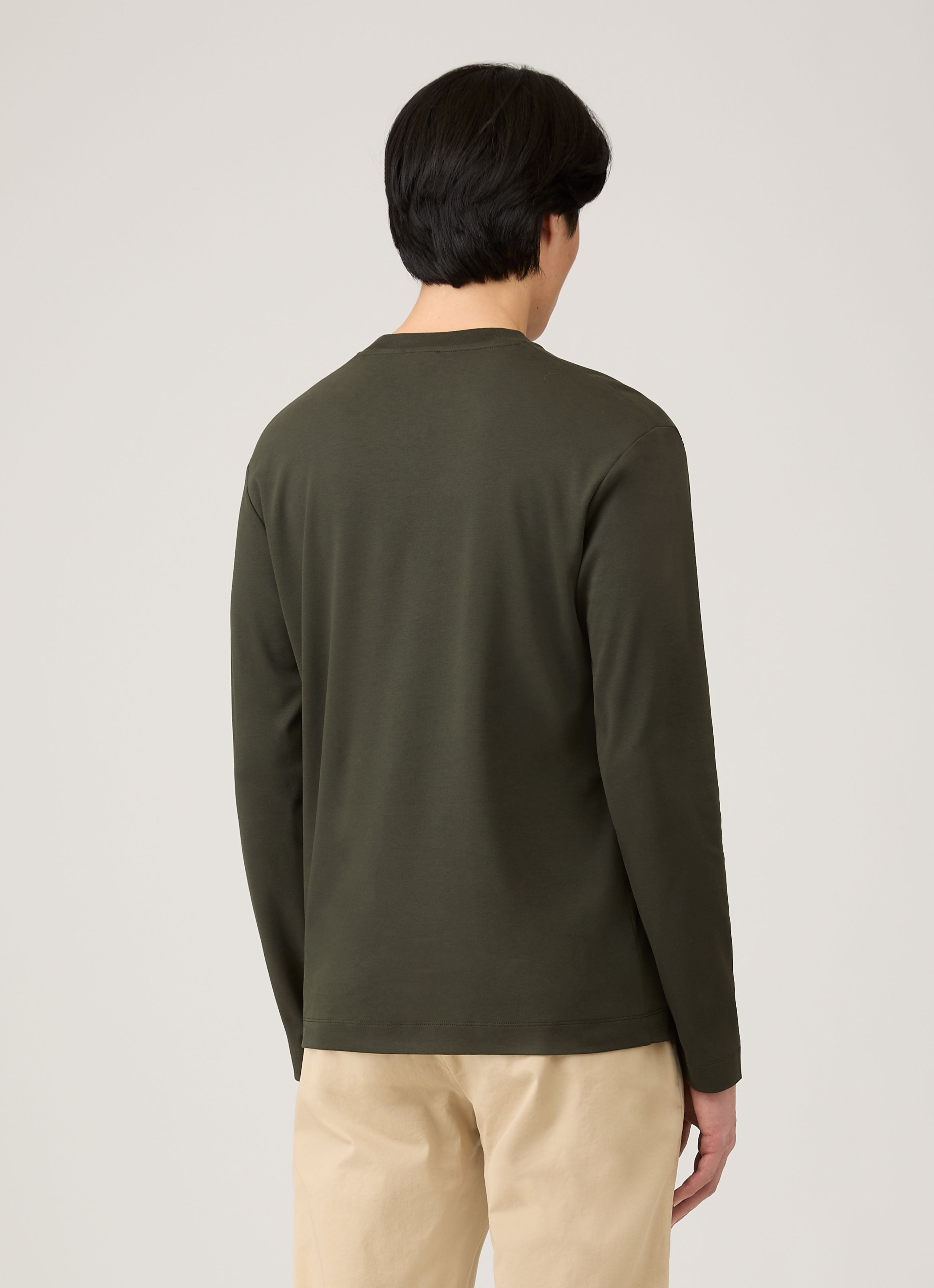 Men's Long Sleeve Heavyweight T-shirt in Dark Green | Sunspel
